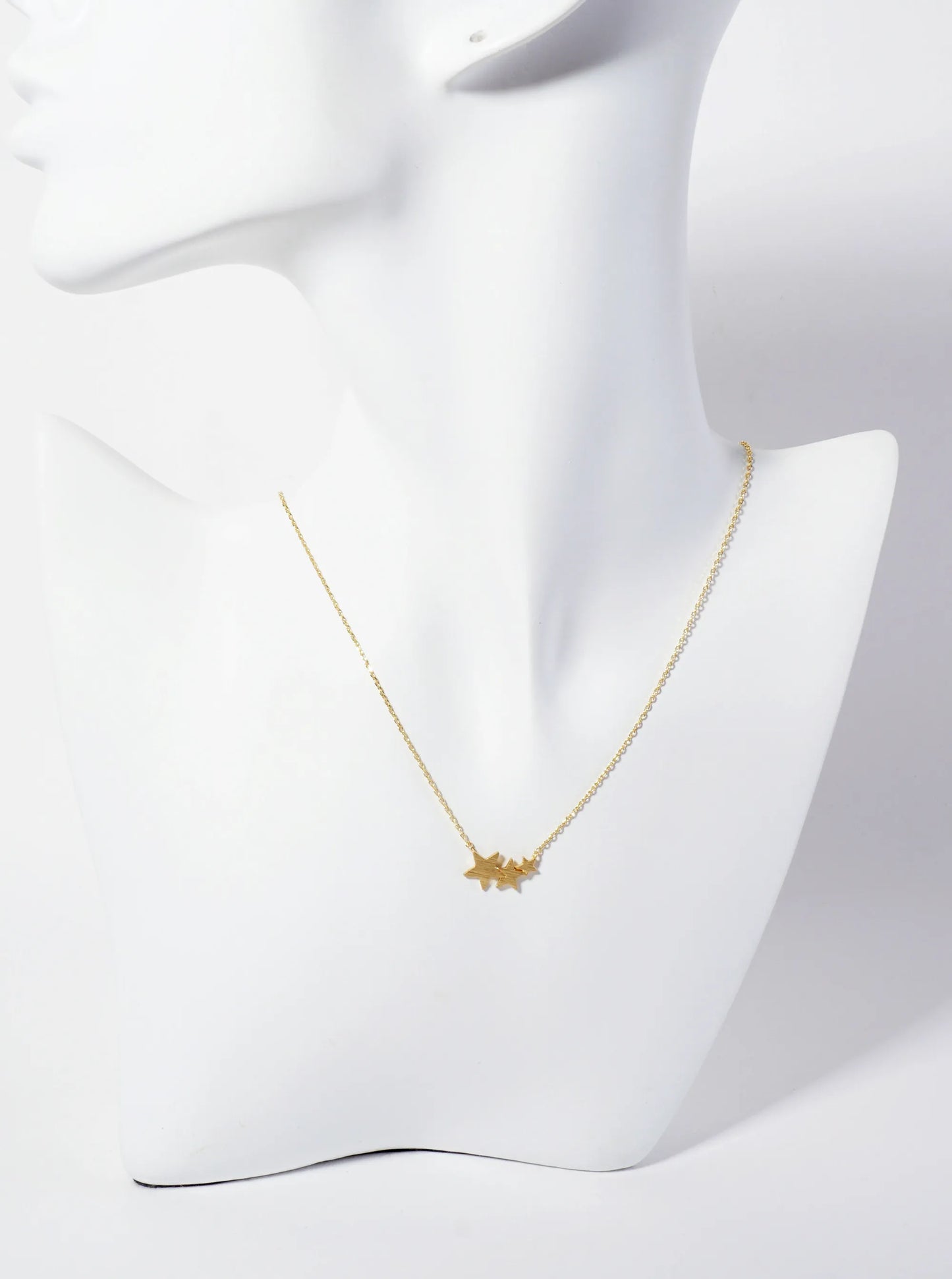 Celestial-Theme 18K-Gold-Dipped Brushed-Texture Graduated Three Stars Pendant Necklace