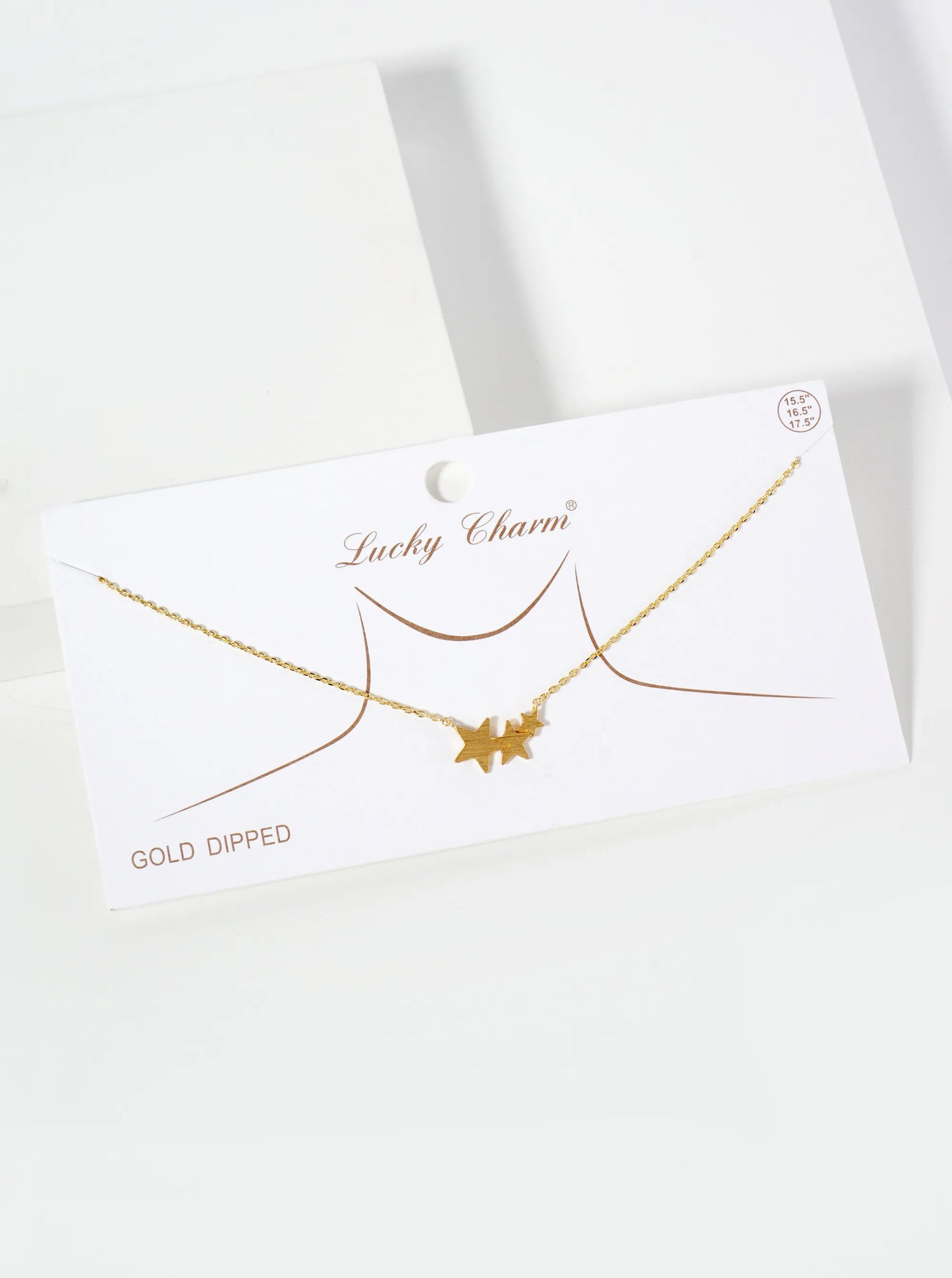 Celestial-Theme 18K-Gold-Dipped Brushed-Texture Graduated Three Stars Pendant Necklace