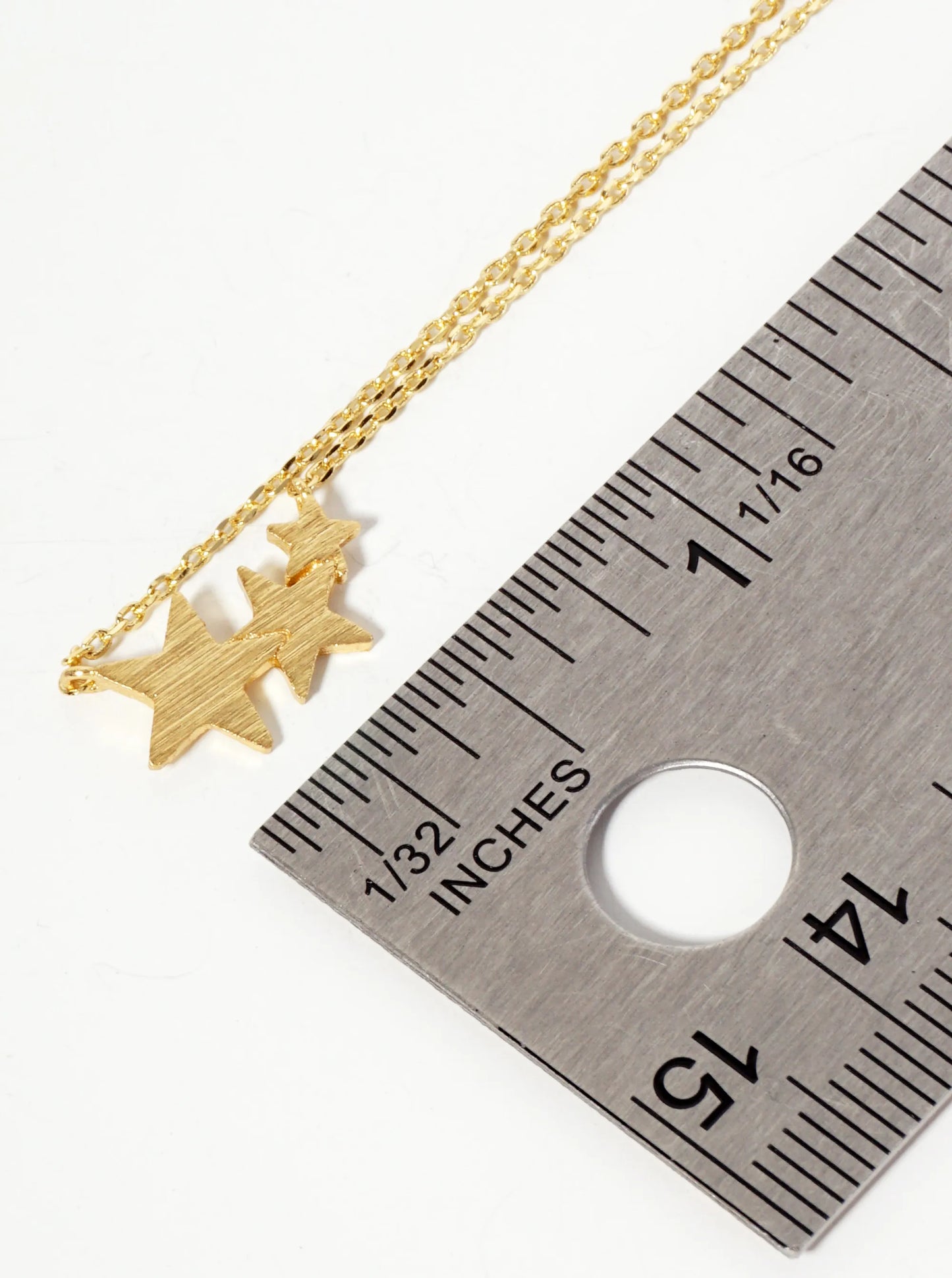 Celestial-Theme 18K-Gold-Dipped Brushed-Texture Graduated Three Stars Pendant Necklace