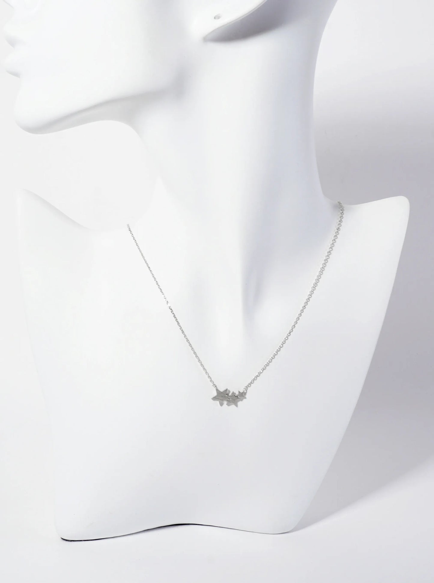 Celestial-Theme 18K-Gold-Dipped Brushed-Texture Graduated Three Stars Pendant Necklace