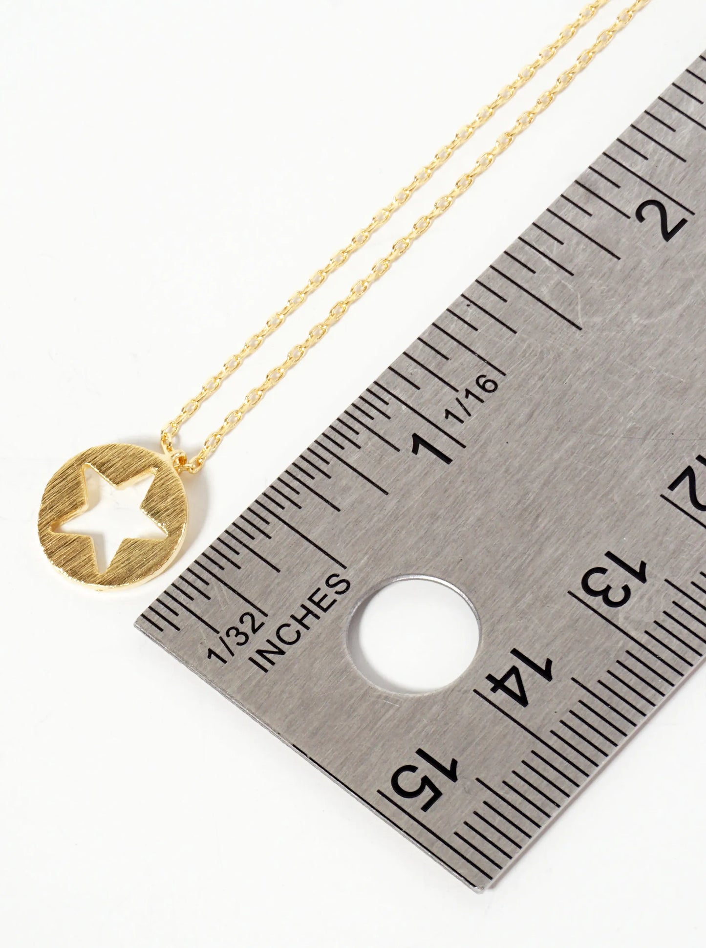 Celestial-Theme 18K-Gold-Dipped Brushed-Texture Star Cutout Round Pendant Necklace