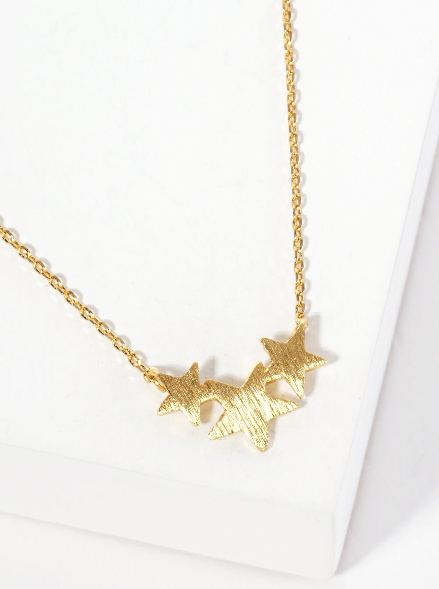 Celestial-Theme 18K-Gold-Dipped Brushed-Texture Three Stars Pendant Necklace