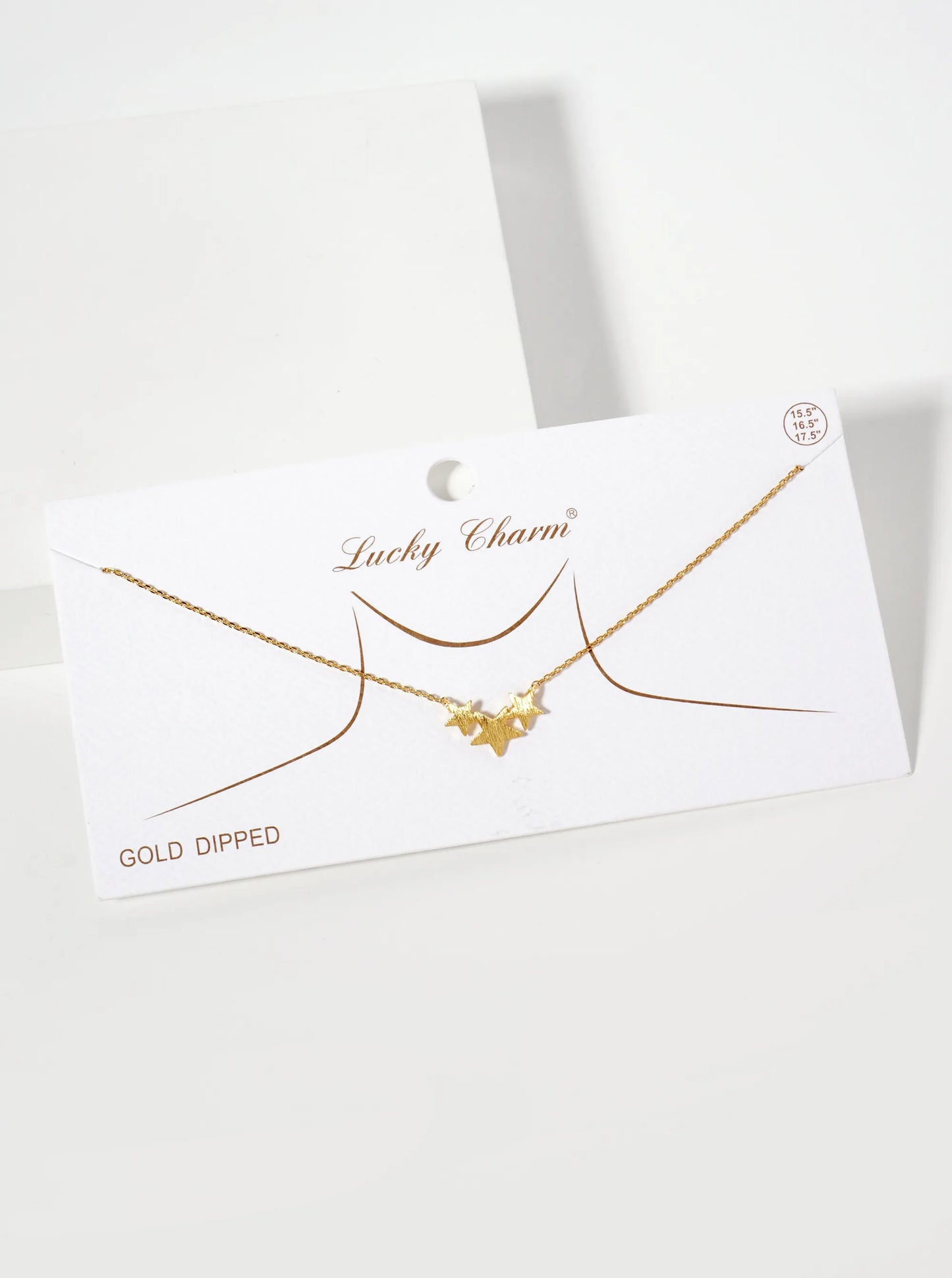 Celestial-Theme 18K-Gold-Dipped Brushed-Texture Three Stars Pendant Necklace
