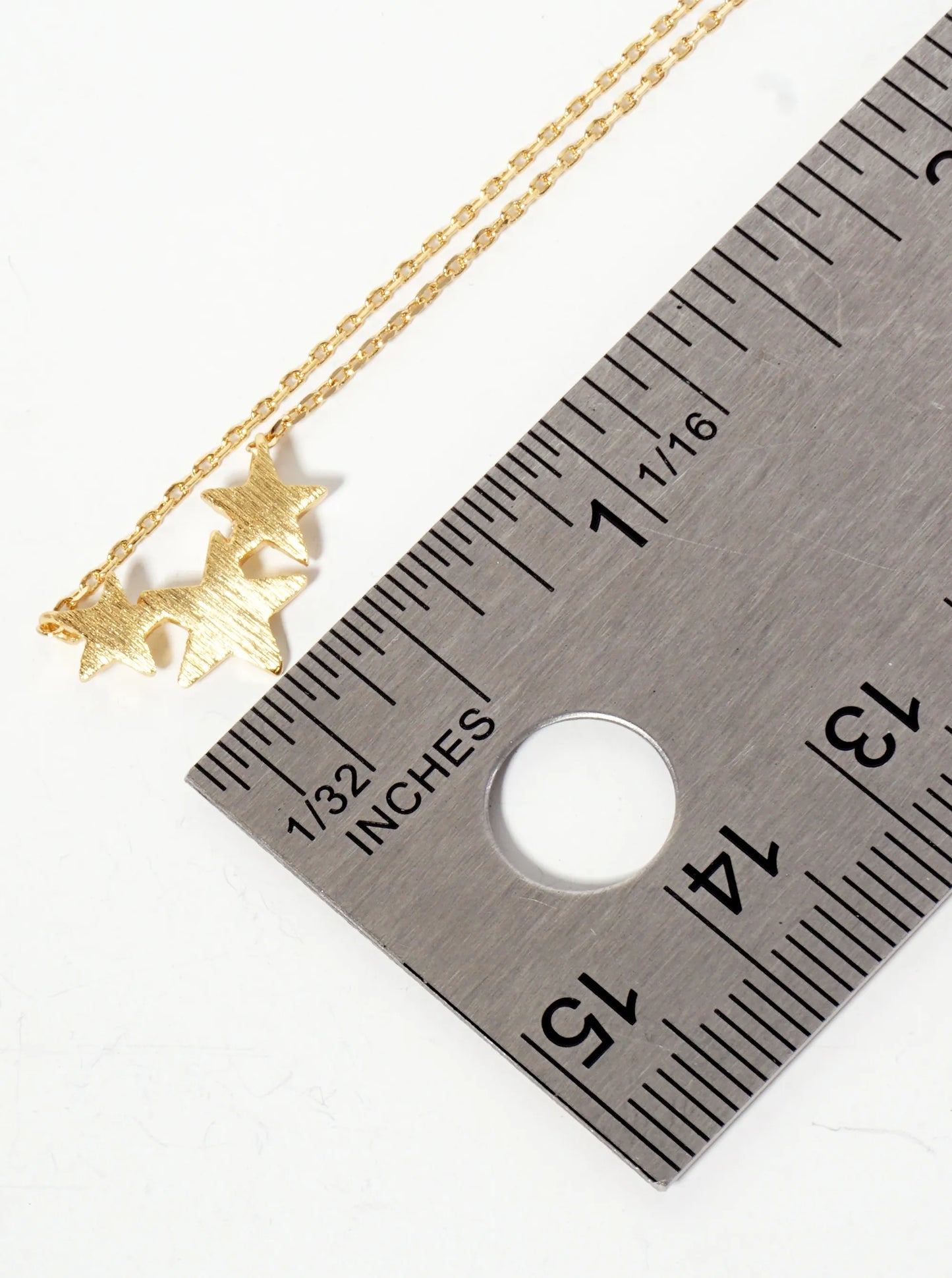 Celestial-Theme 18K-Gold-Dipped Brushed-Texture Three Stars Pendant Necklace