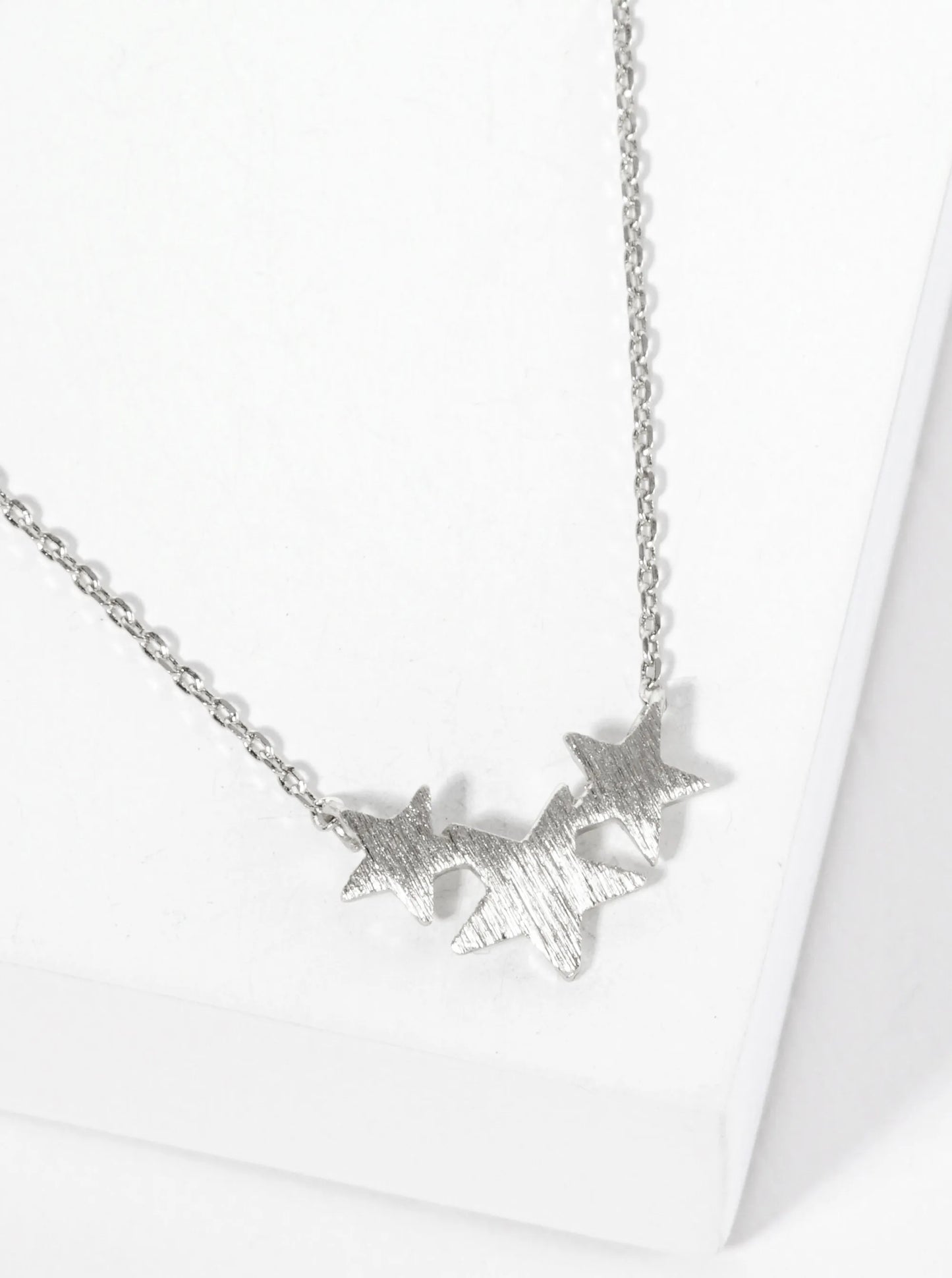 Celestial-Theme 18K-Gold-Dipped Brushed-Texture Three Stars Pendant Necklace