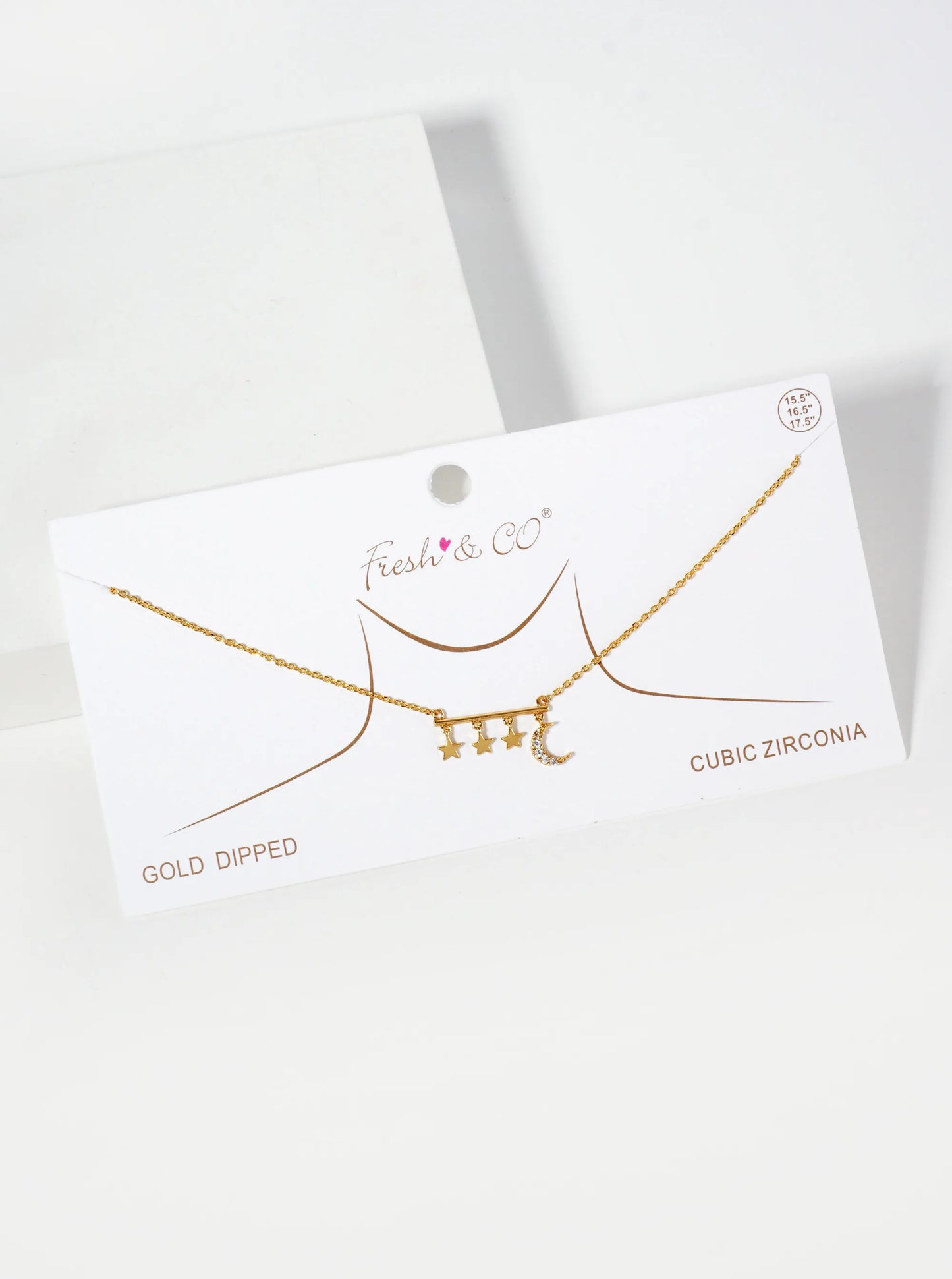 Celestial-Theme 18K-Gold-Dipped CZ Delicate Moon And Star Design Pendant Necklace