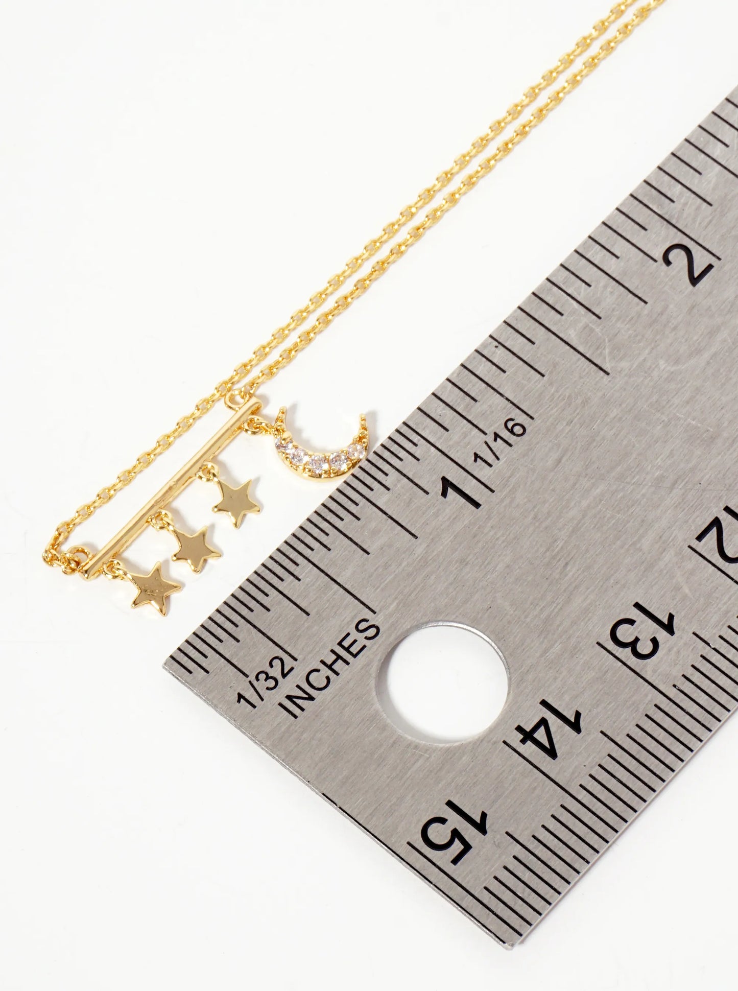 Celestial-Theme 18K-Gold-Dipped CZ Delicate Moon And Star Design Pendant Necklace