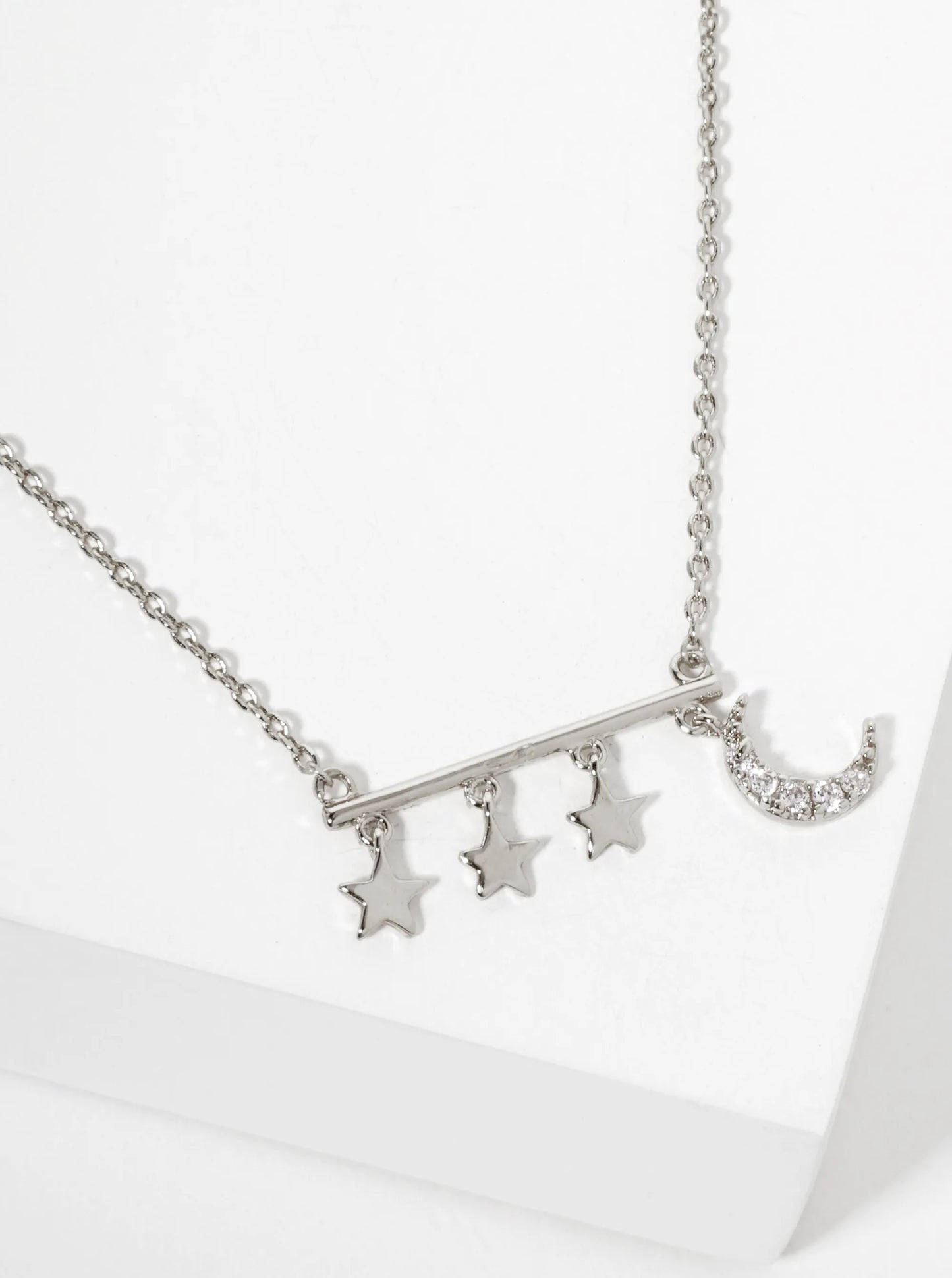 Celestial-Theme 18K-Gold-Dipped CZ Delicate Moon And Star Design Pendant Necklace