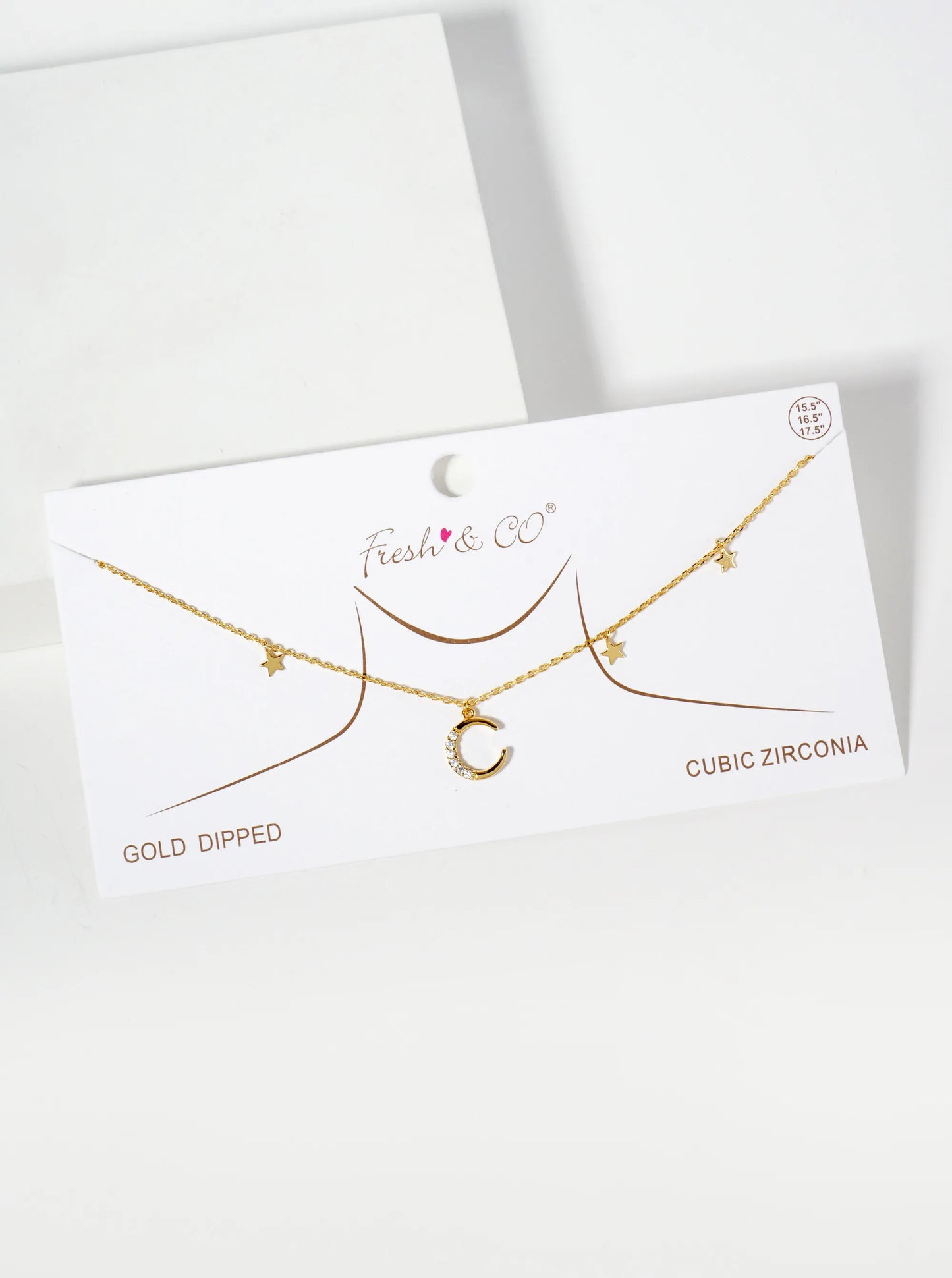 Celestial-Theme 18K-Gold-Dipped CZ Pave Moon Pendant Necklace With Star Charms