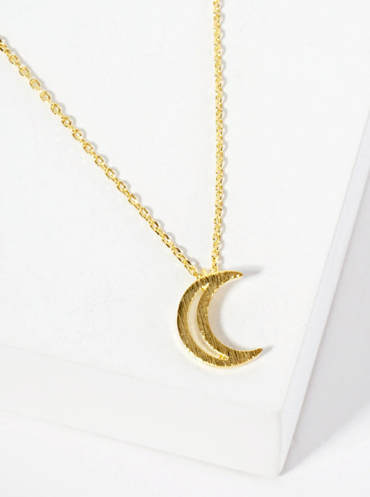 Celestial-Theme 18K-Gold-Dipped Cutout Crescent-Moon Pendant Necklace