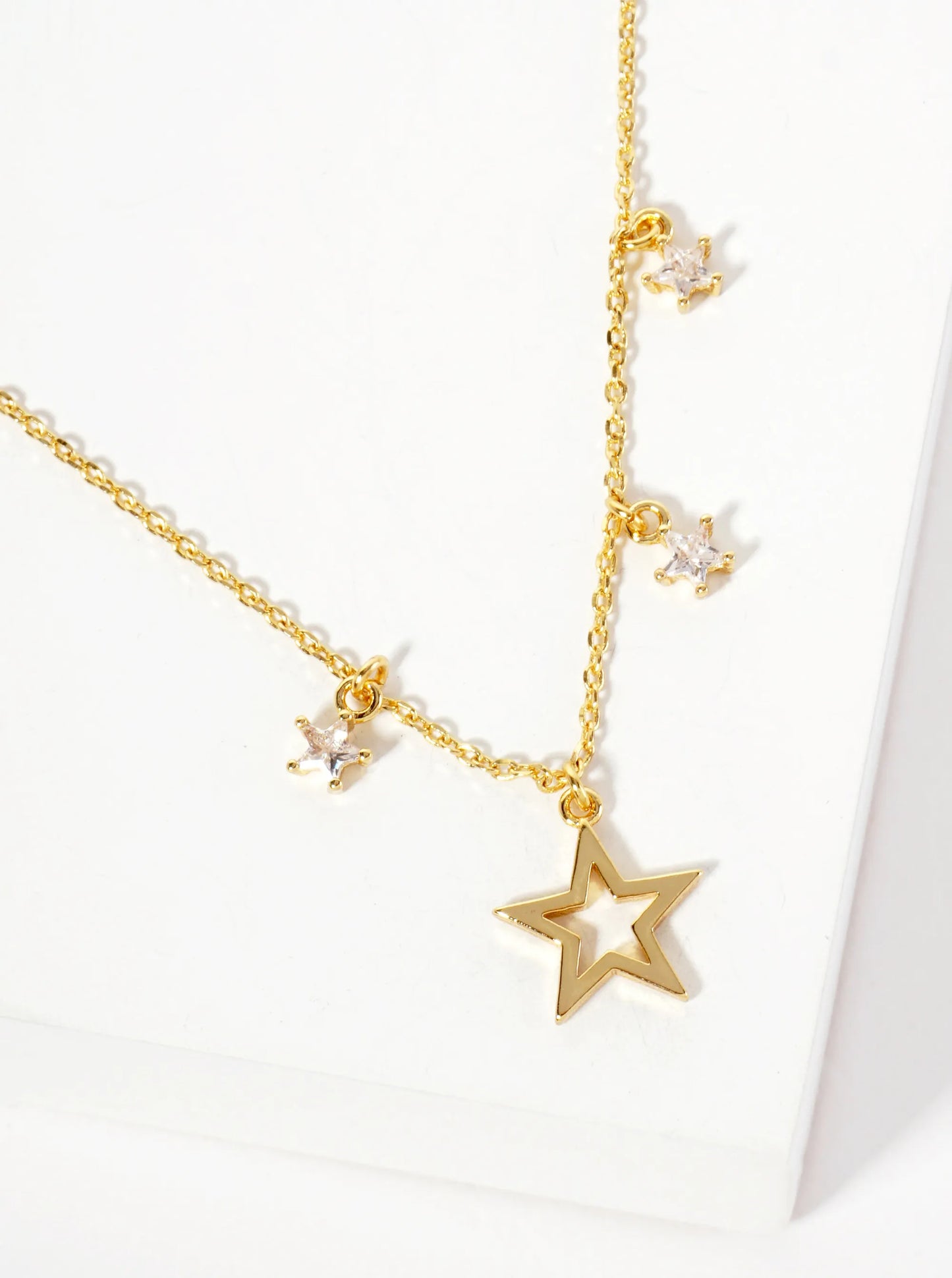 Celestial-Theme 18K-Gold-Dipped Cutout Star Pendant Necklace With CZ Star Charms