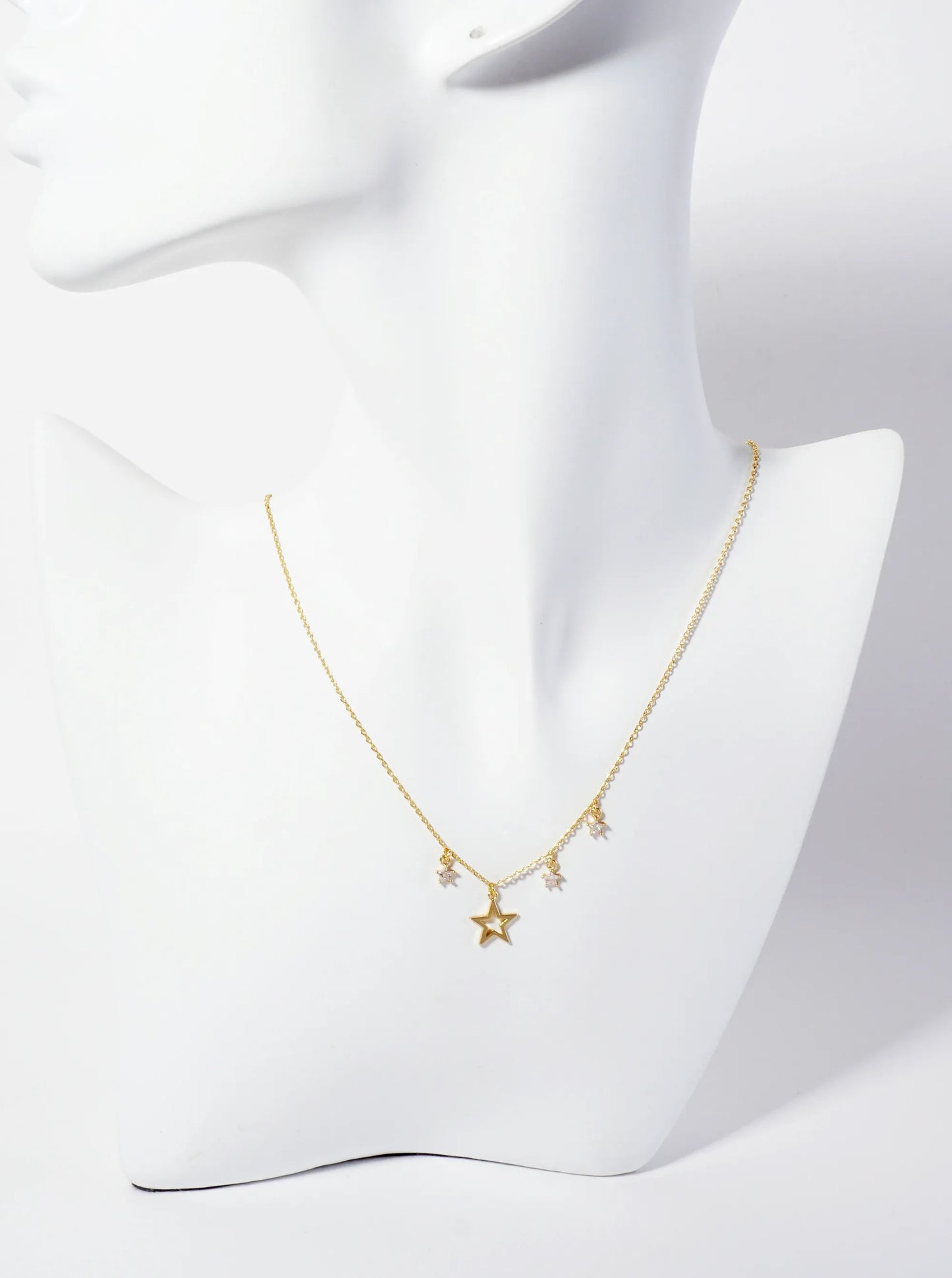 Celestial-Theme 18K-Gold-Dipped Cutout Star Pendant Necklace With CZ Star Charms