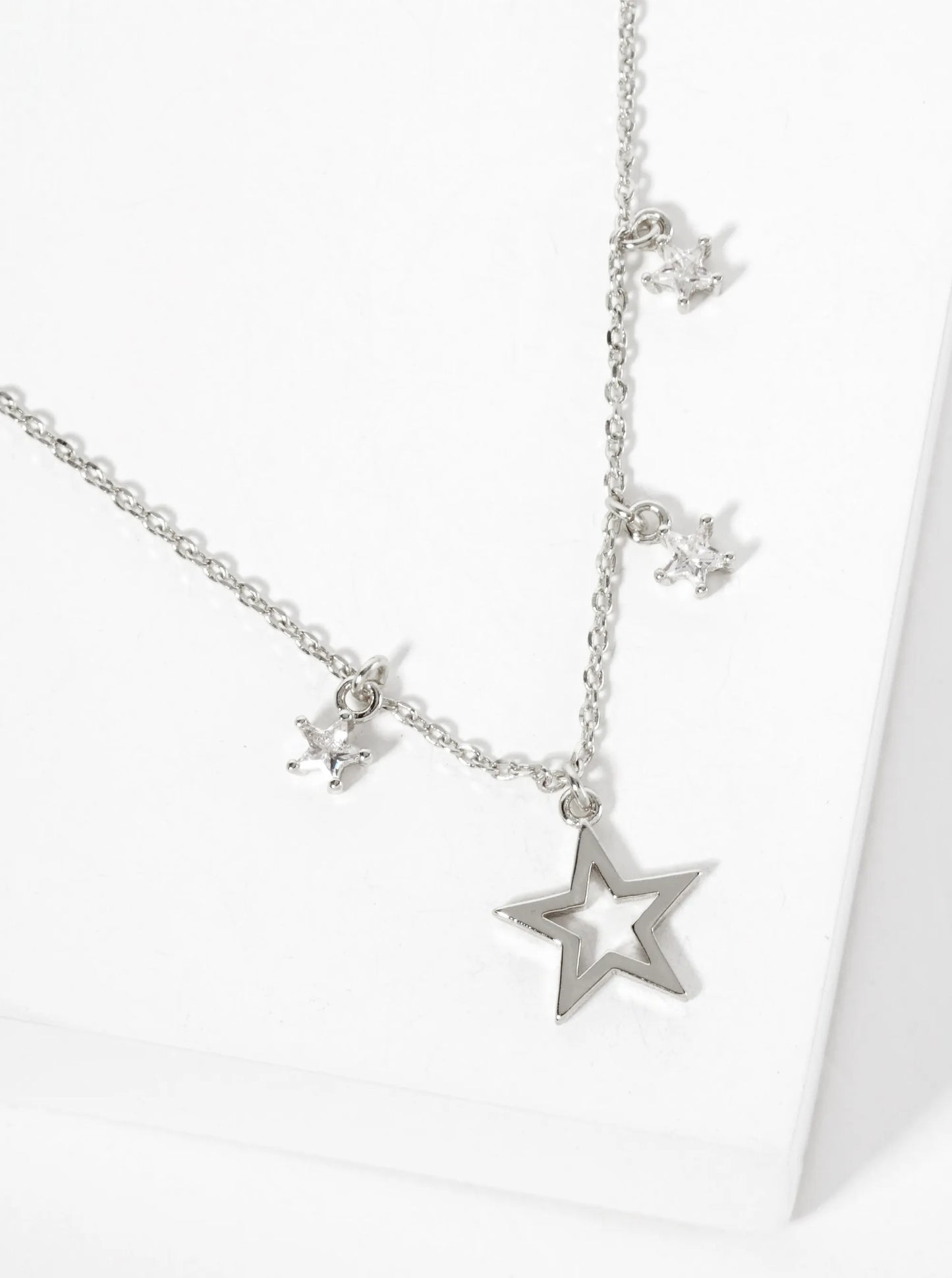 Celestial-Theme 18K-Gold-Dipped Cutout Star Pendant Necklace With CZ Star Charms
