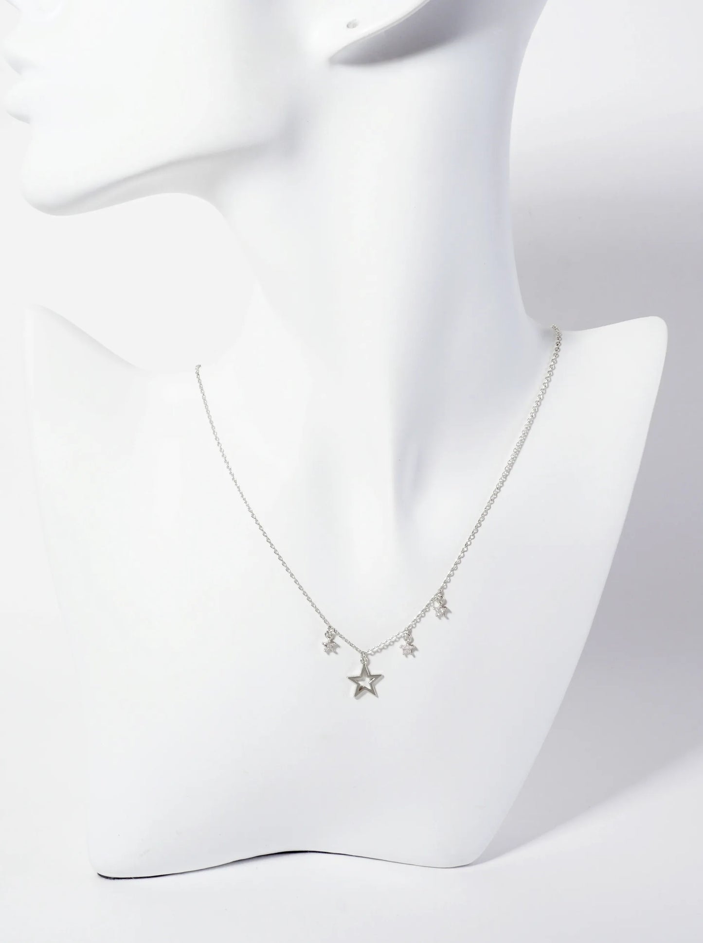 Celestial-Theme 18K-Gold-Dipped Cutout Star Pendant Necklace With CZ Star Charms