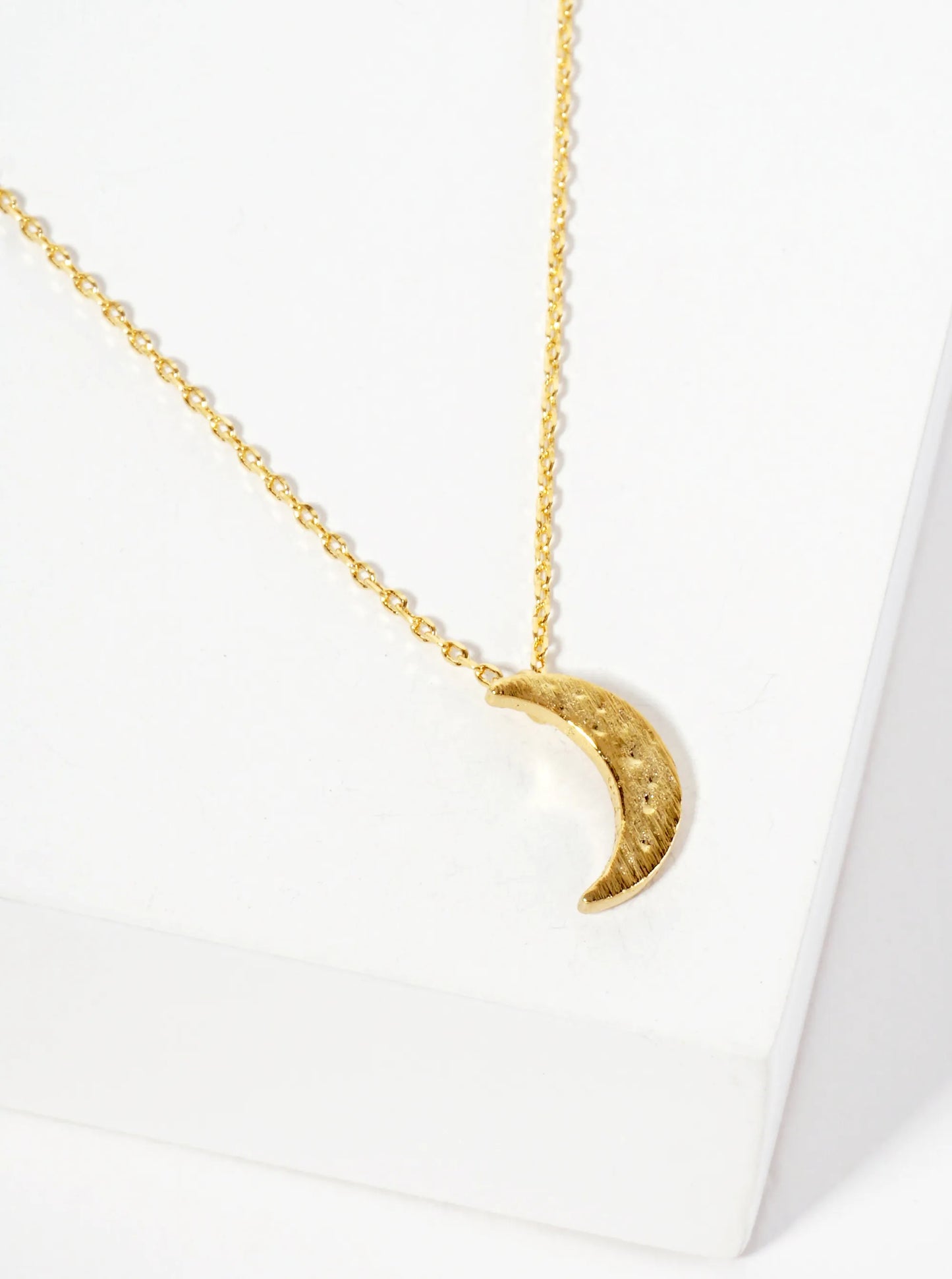 Celestial-Theme 18K-Gold-Dipped Hammered Brushed-Texture Crescent-Moon Pendant Necklace