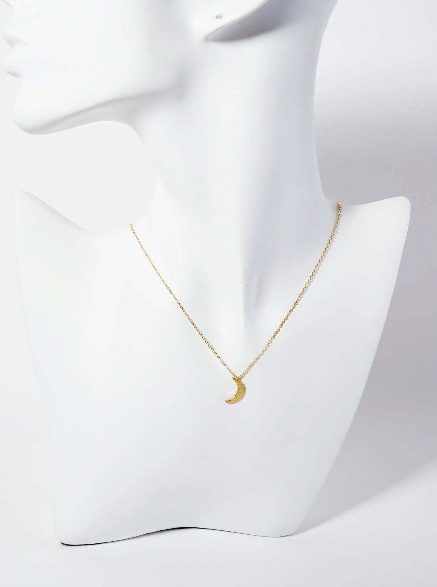 Celestial-Theme 18K-Gold-Dipped Hammered Brushed-Texture Crescent-Moon Pendant Necklace