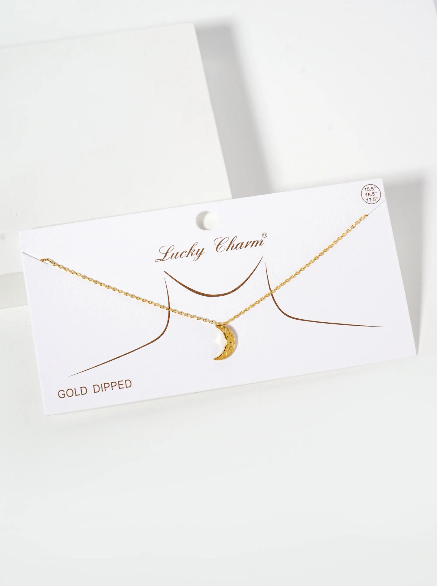Celestial-Theme 18K-Gold-Dipped Hammered Brushed-Texture Crescent-Moon Pendant Necklace