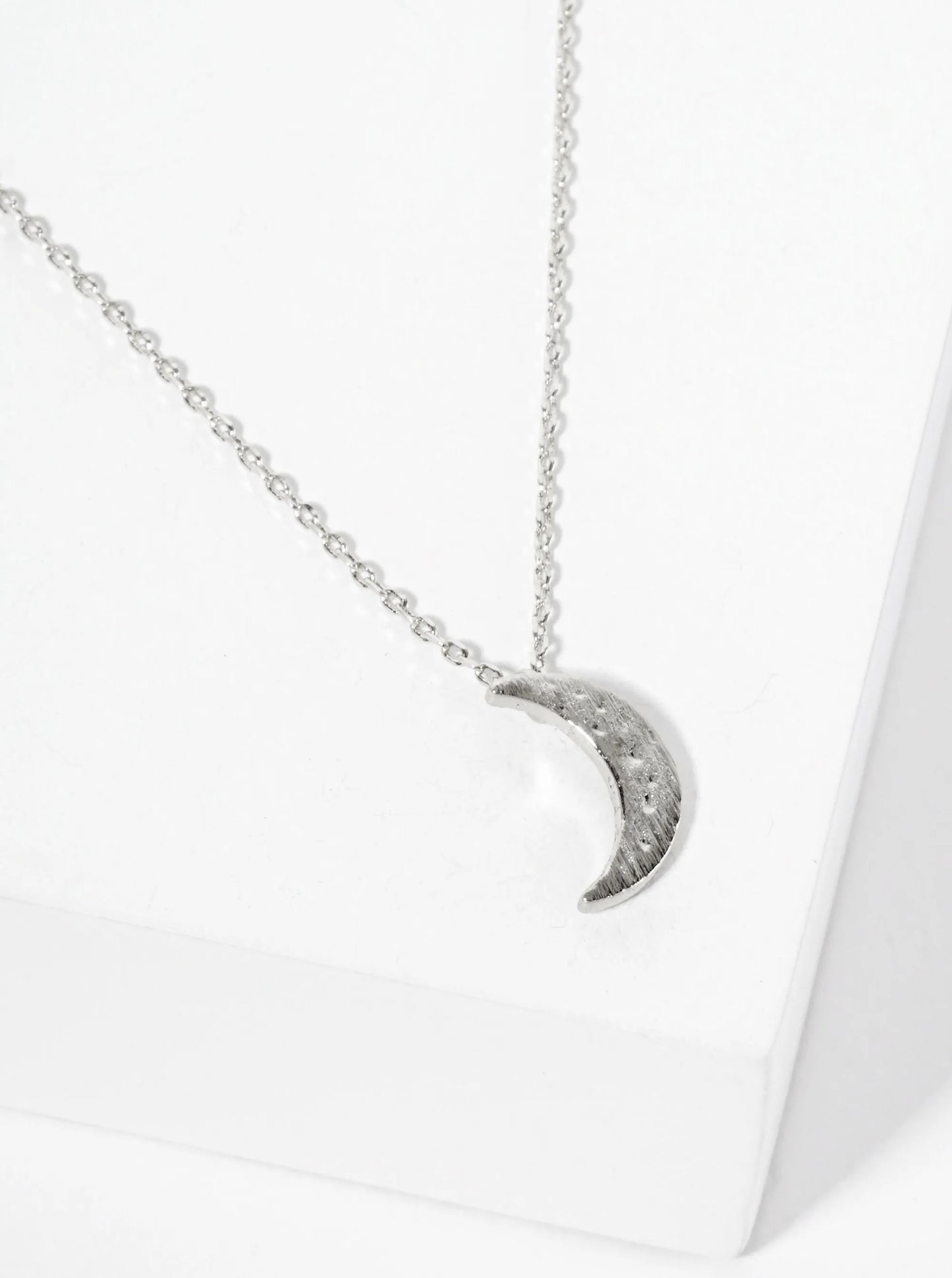 Celestial-Theme 18K-Gold-Dipped Hammered Brushed-Texture Crescent-Moon Pendant Necklace