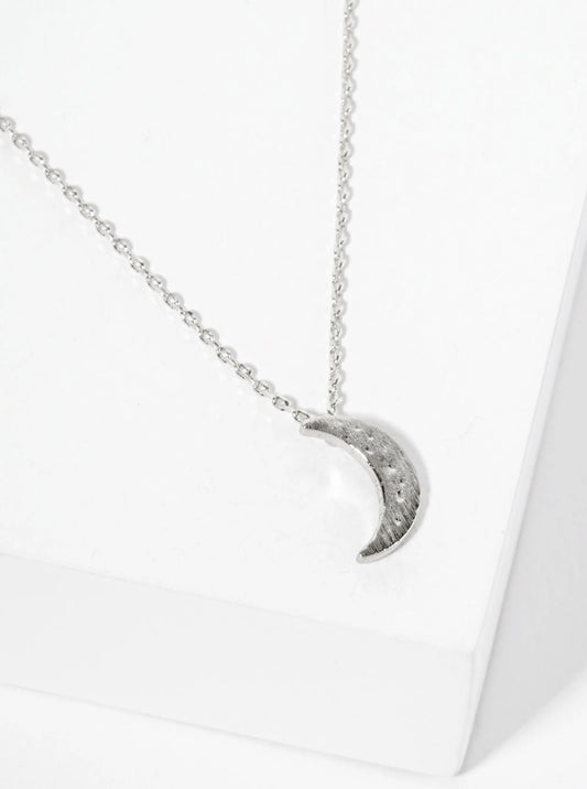 Celestial-Theme 18K-Gold-Dipped Hammered Brushed-Texture Crescent-Moon Pendant Necklace