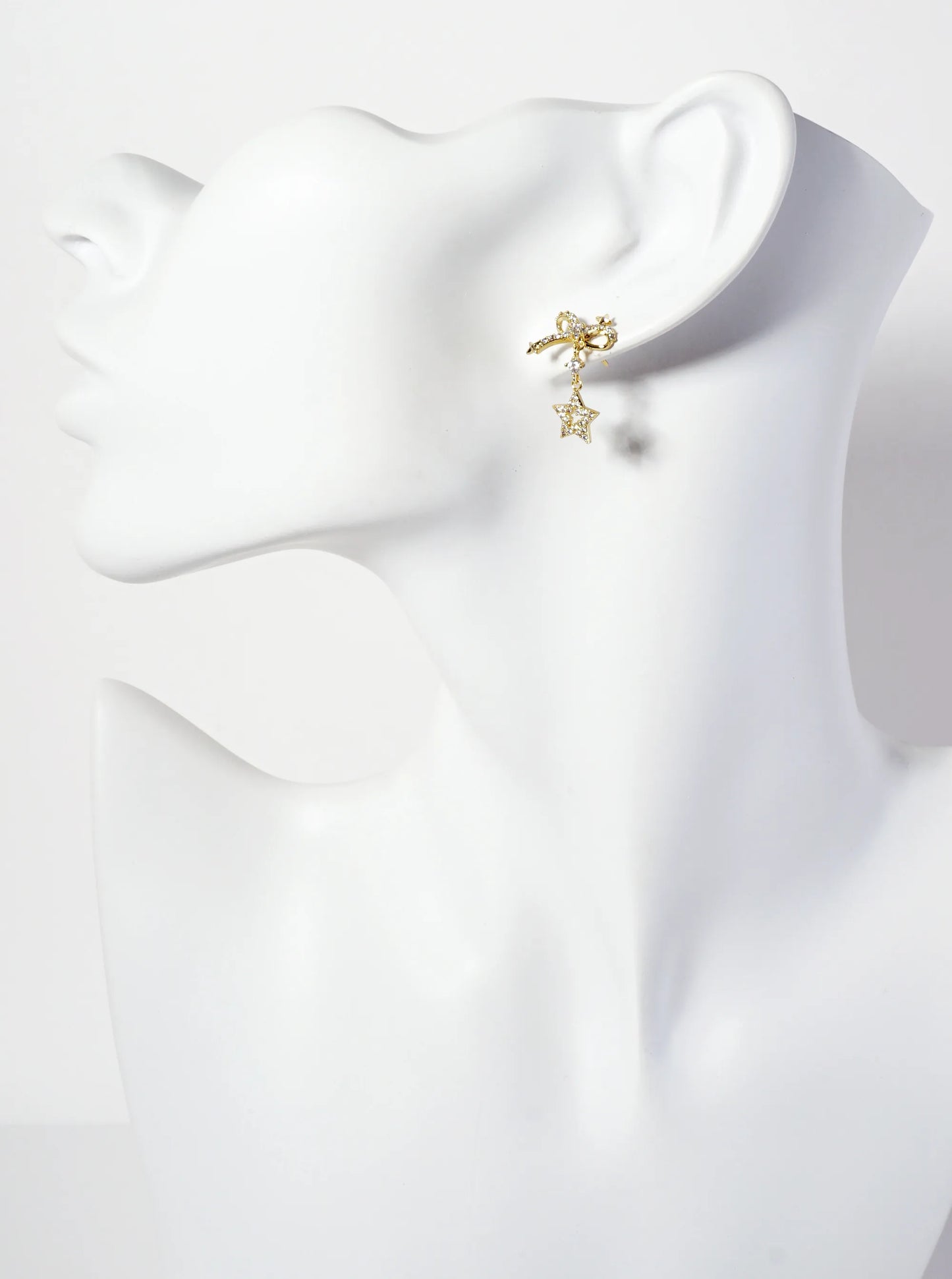 Celestial-Theme 18K-Gold-Dipped Pave-Set CZ Cutout Star Drop Bow Post Earrings