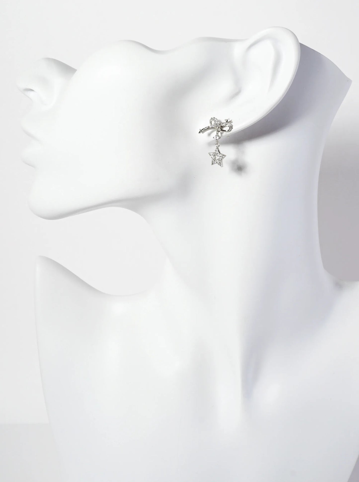 Celestial-Theme 18K-Gold-Dipped Pave-Set CZ Cutout Star Drop Bow Post Earrings