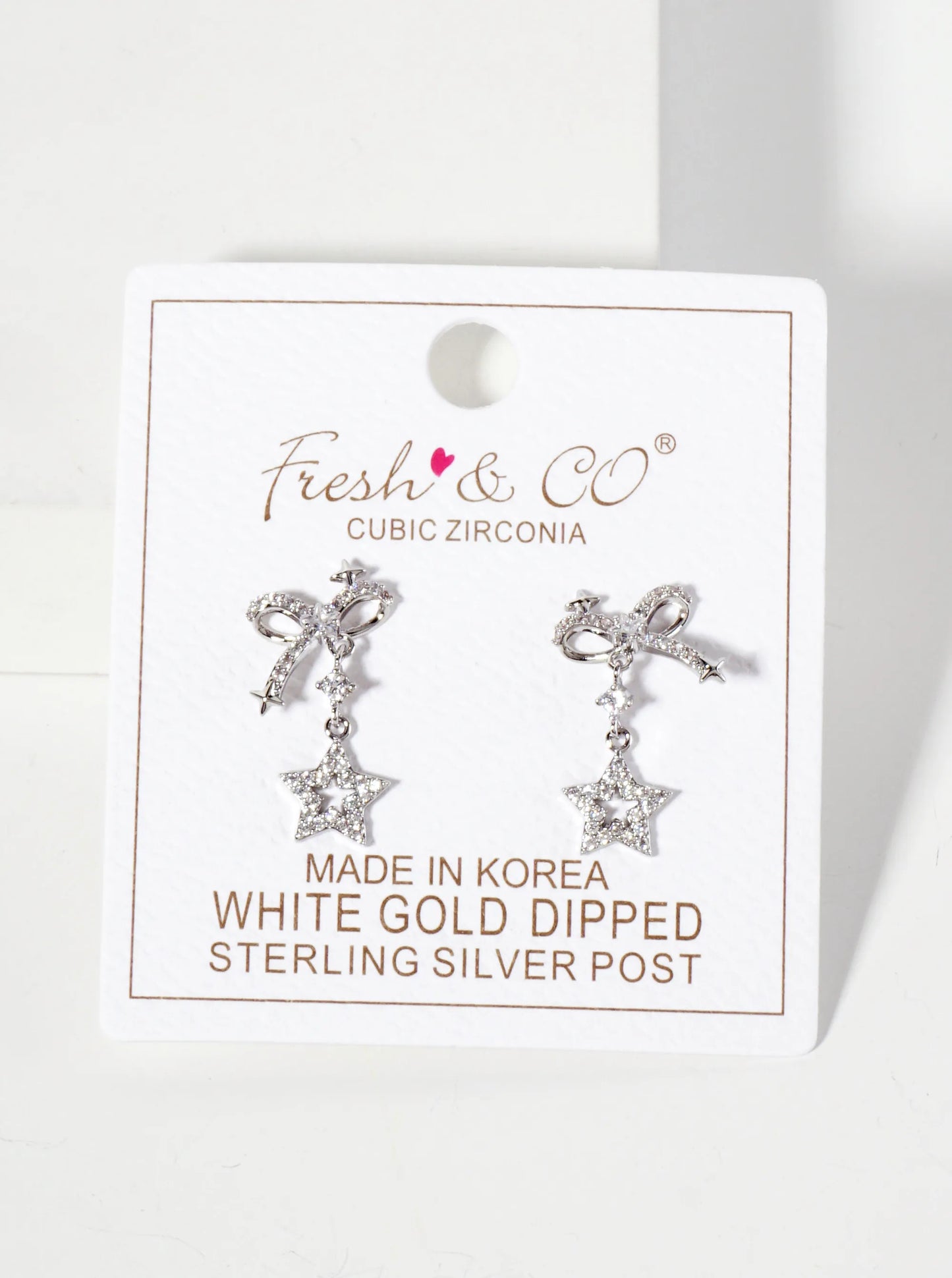 Celestial-Theme 18K-Gold-Dipped Pave-Set CZ Cutout Star Drop Bow Post Earrings
