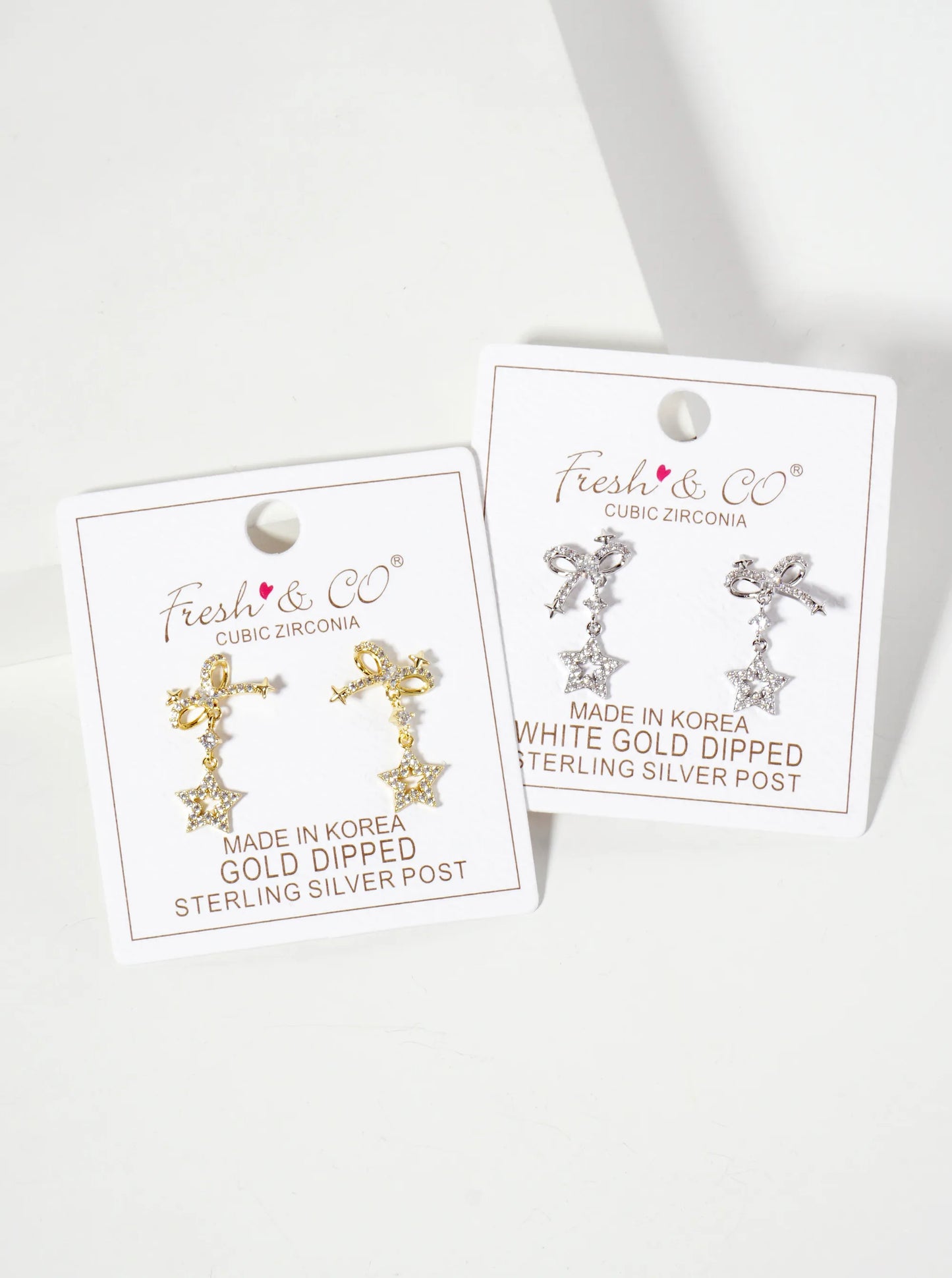 Celestial-Theme 18K-Gold-Dipped Pave-Set CZ Cutout Star Drop Bow Post Earrings