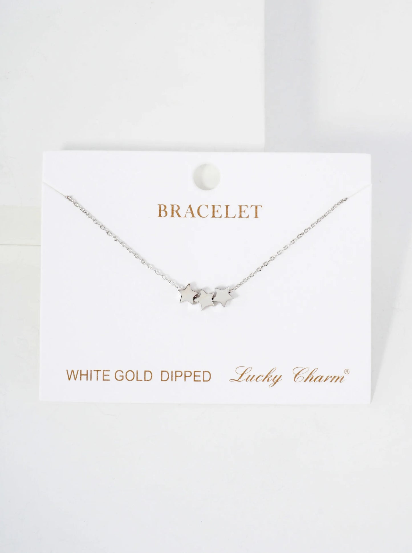 Celestial-Theme 5mm Polished Brass Three-Star Accents 18K-Gold-Dipped Chain Bracelet