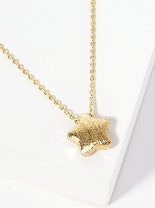 Celestial-Theme Brushed-Texture 12mm Star Pendant 18K-Gold-Dipped Necklace