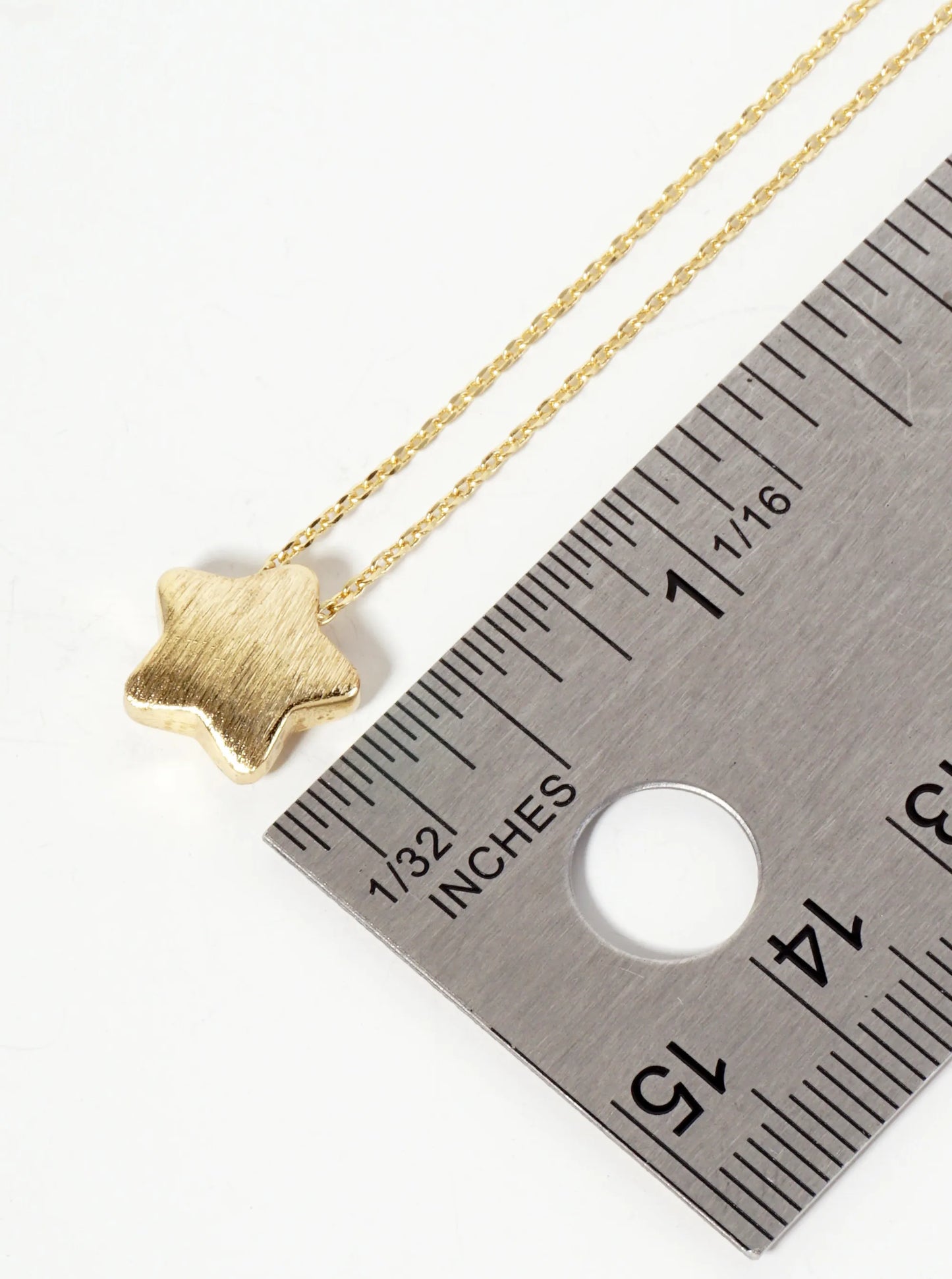 Celestial-Theme Brushed-Texture 12mm Star Pendant 18K-Gold-Dipped Necklace