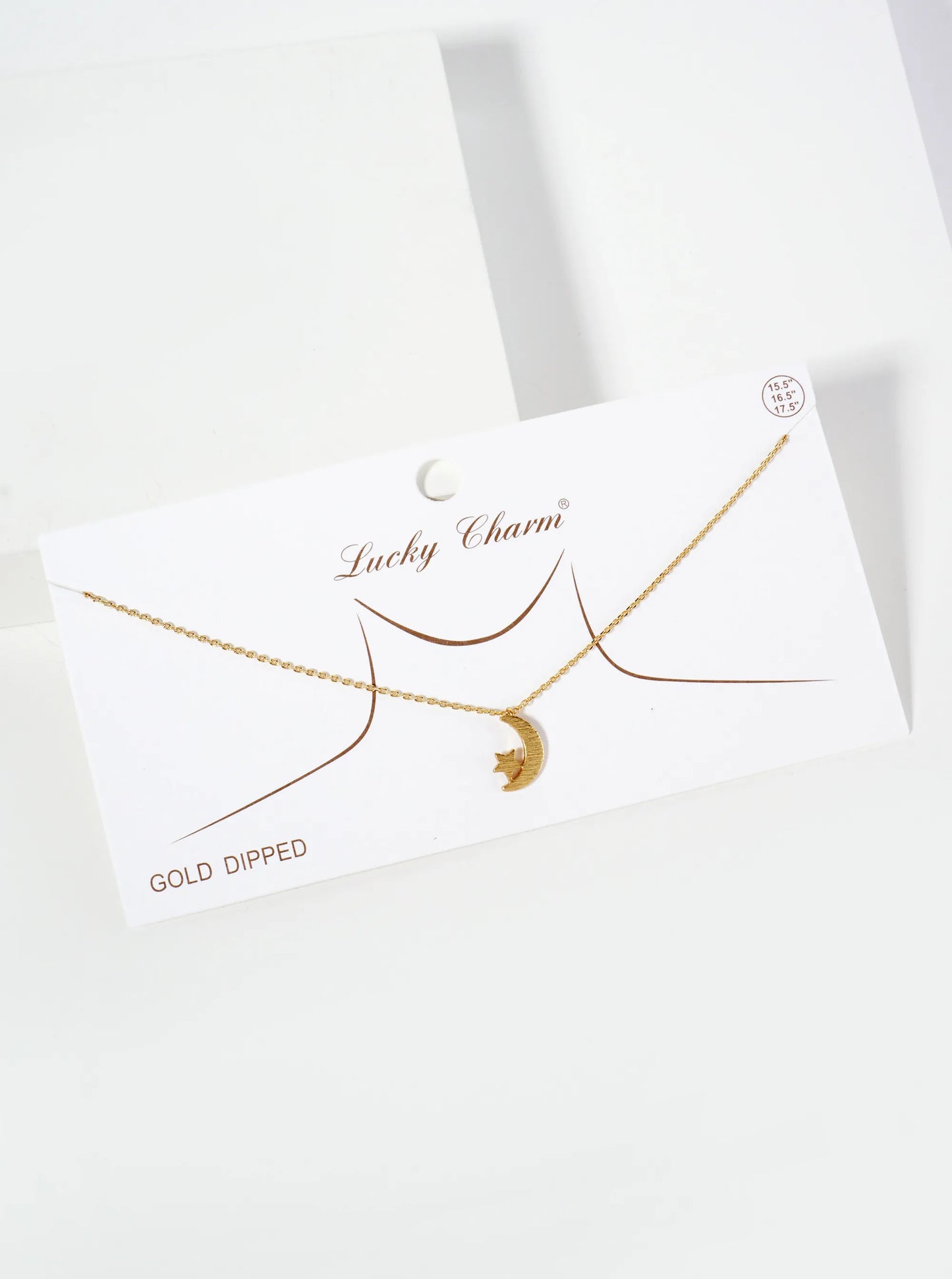 Celestial-Theme Brushed-Texture Moon And Star Pendant 18K-Gold-Dipped Necklace