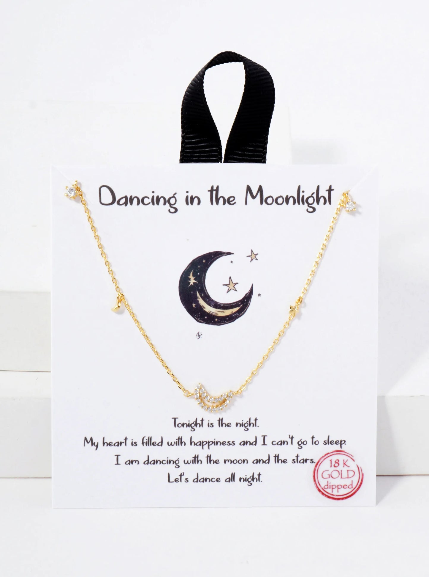 Celestial-Theme CZ Stones Moon Hypoallergenic 18K-Gold-Dipped Station Necklace