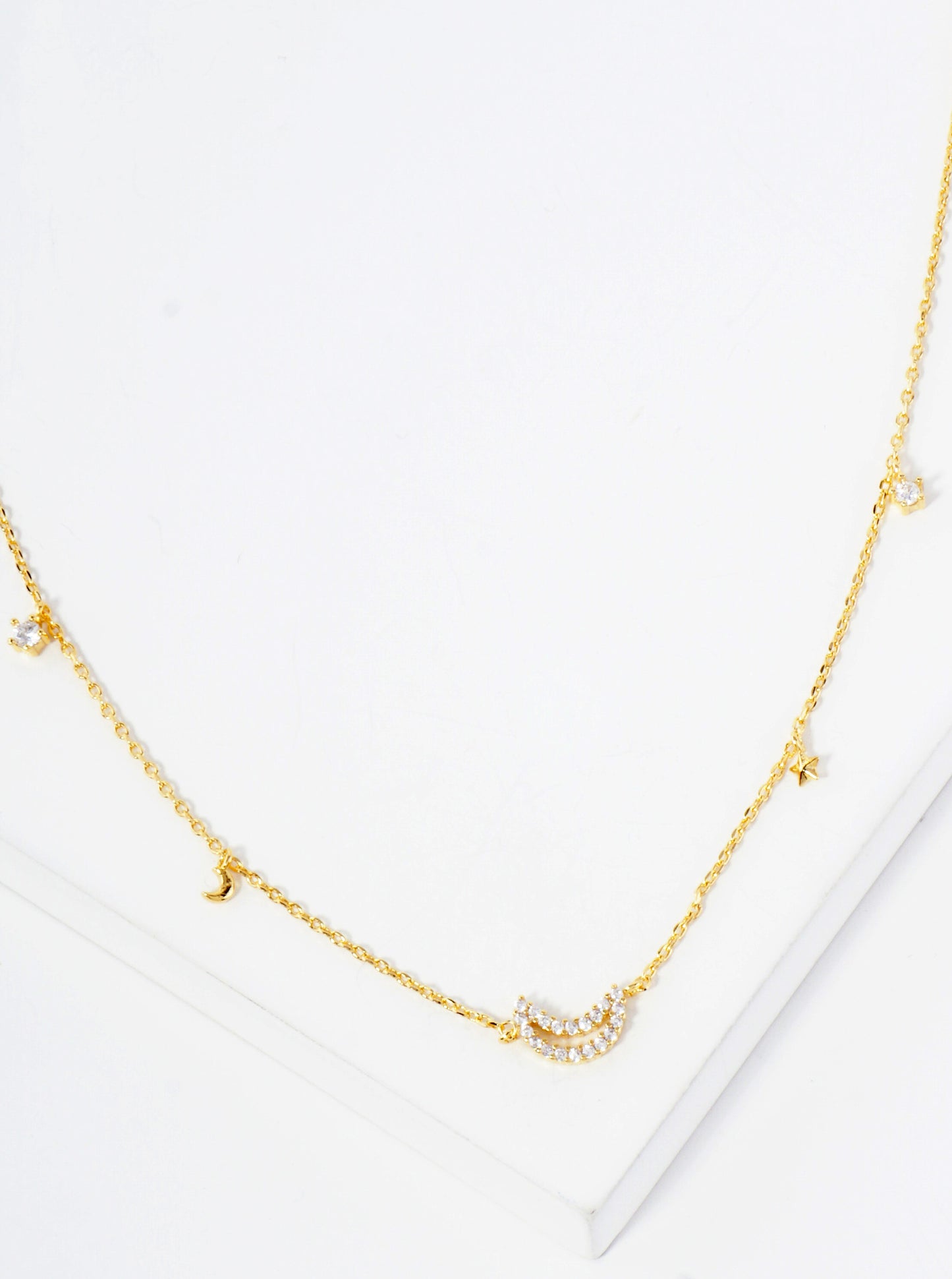 Celestial-Theme CZ Stones Moon Hypoallergenic 18K-Gold-Dipped Station Necklace