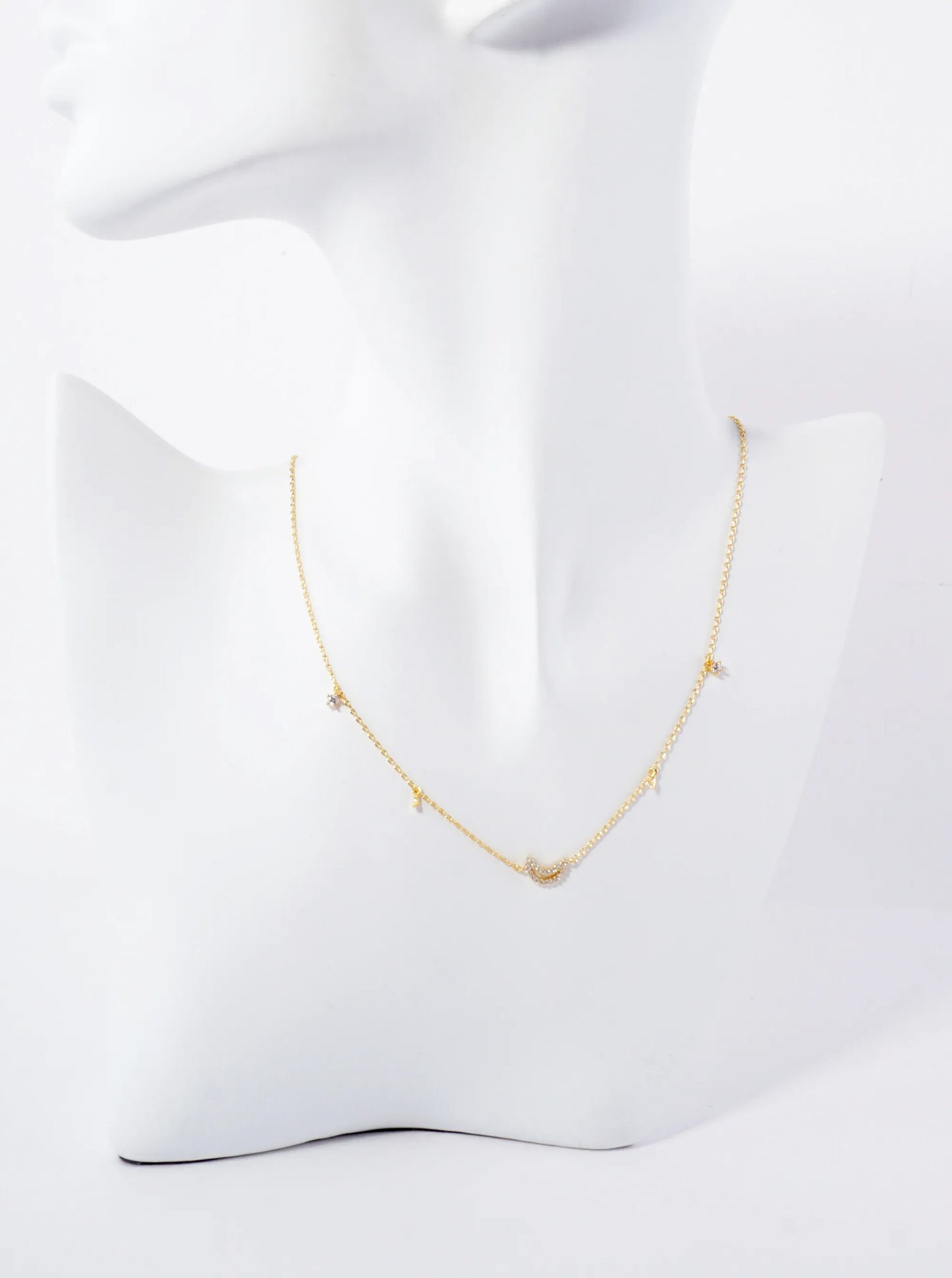 Celestial-Theme CZ Stones Moon Hypoallergenic 18K-Gold-Dipped Station Necklace