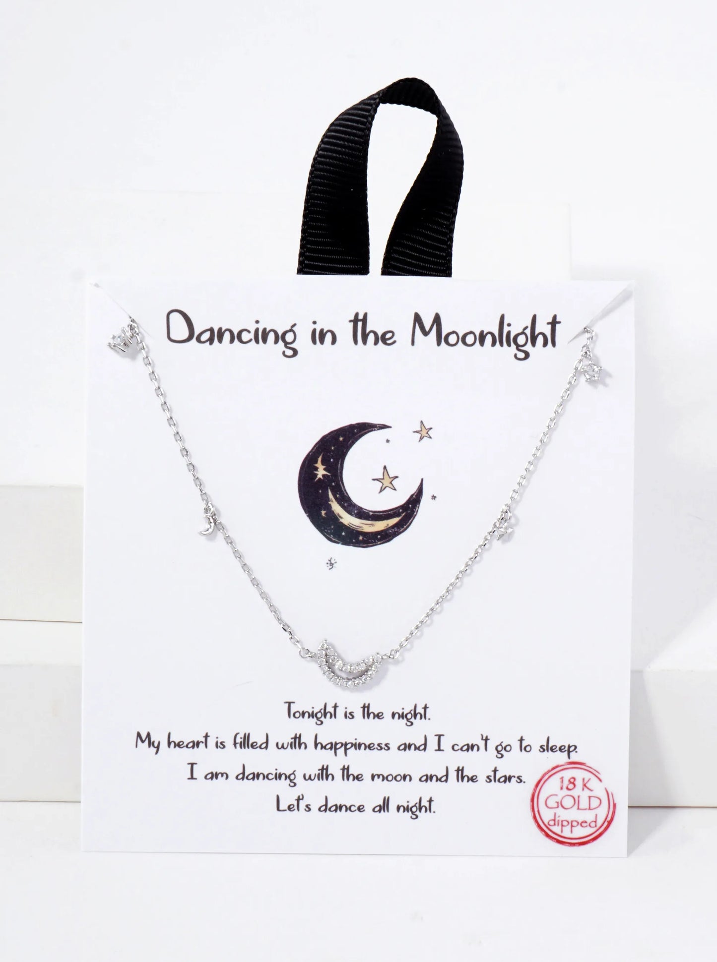 Celestial-Theme CZ Stones Moon Hypoallergenic 18K-Gold-Dipped Station Necklace
