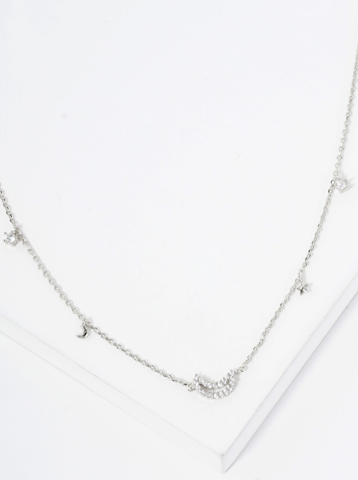 Celestial-Theme CZ Stones Moon Hypoallergenic 18K-Gold-Dipped Station Necklace