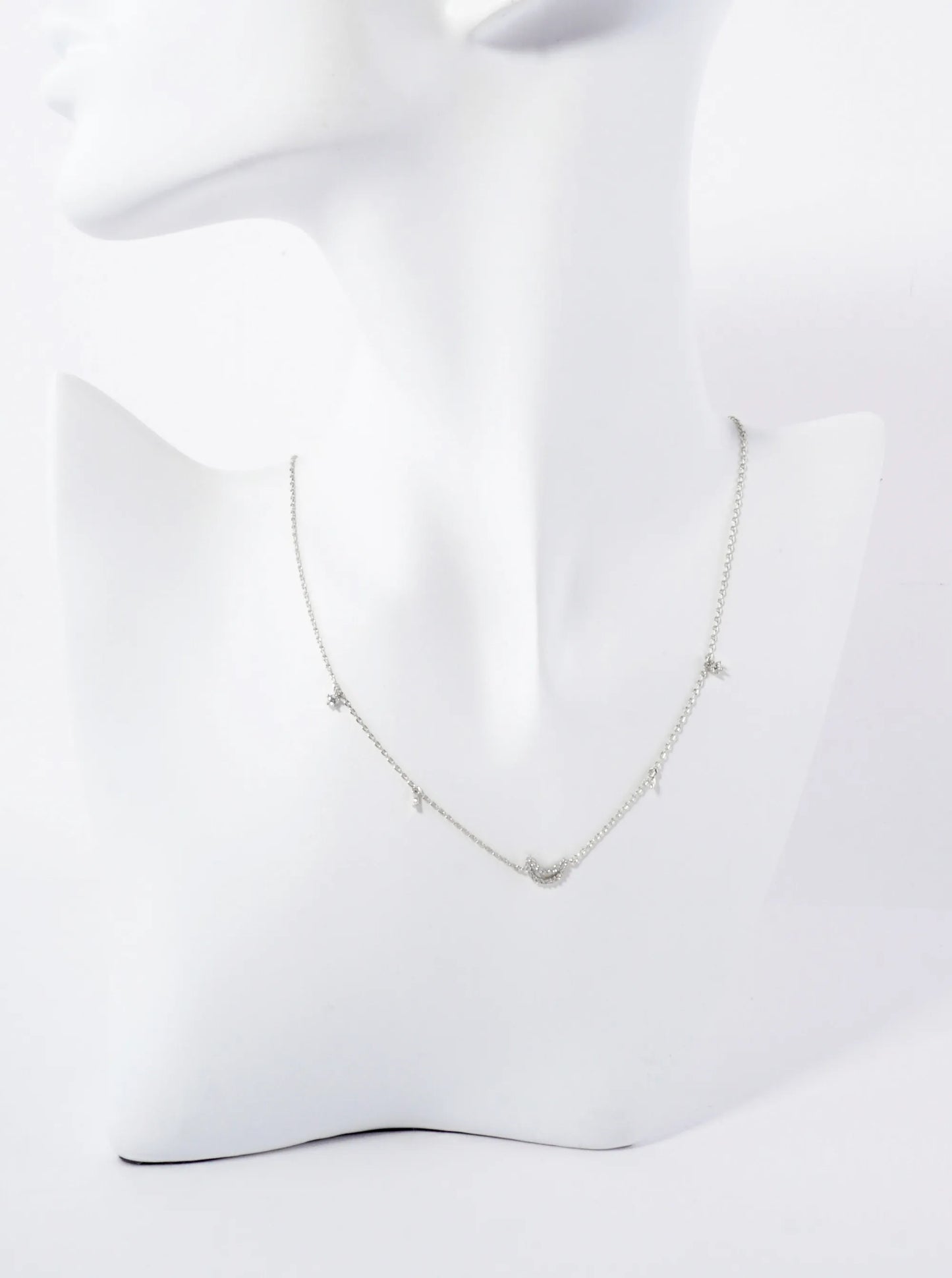 Celestial-Theme CZ Stones Moon Hypoallergenic 18K-Gold-Dipped Station Necklace