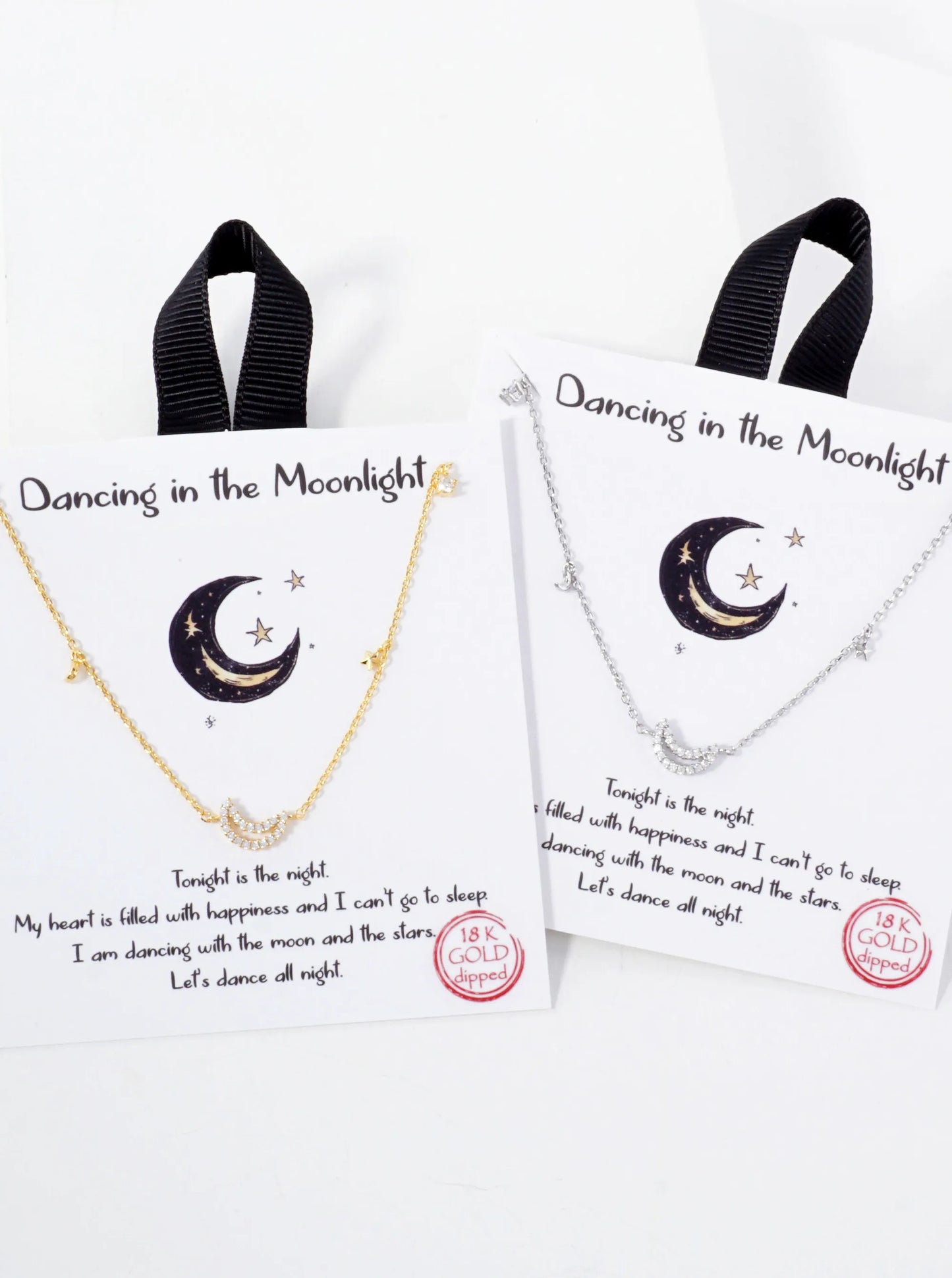 Celestial-Theme CZ Stones Moon Hypoallergenic 18K-Gold-Dipped Station Necklace