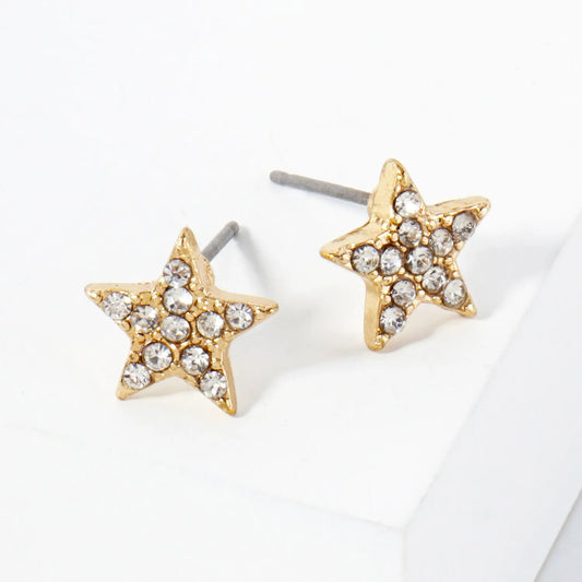 Celestial-Theme Crystal-Pave 10mm Star Stud Earrings