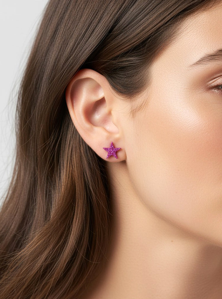 Celestial-Theme Crystal-Pave 13mm Star Stud Earrings