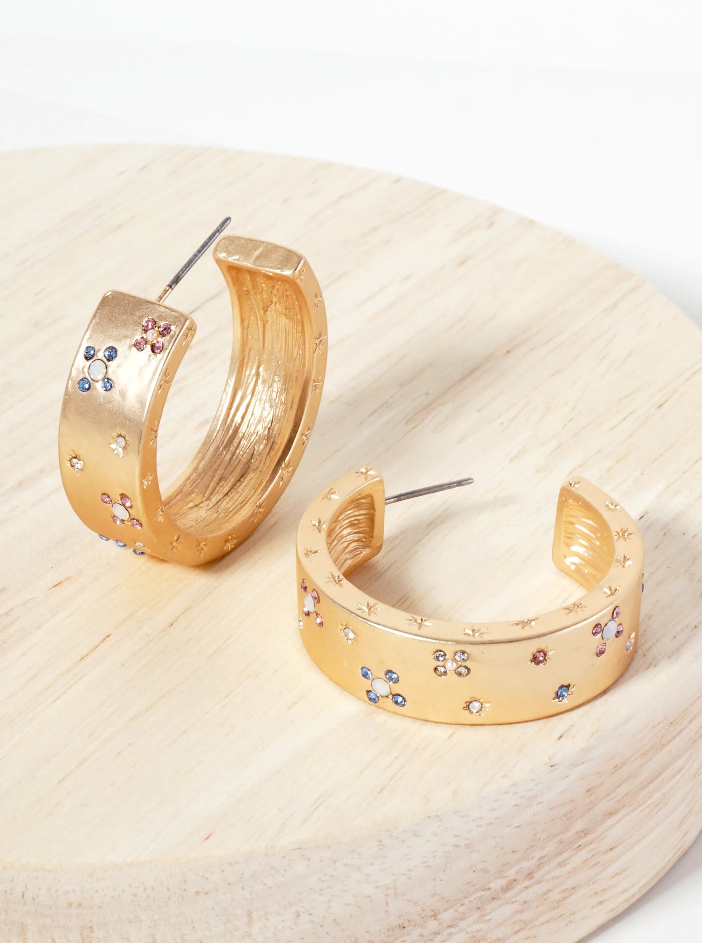 Celestial-Theme Crystal-Pave 32mm Open Hoop Earrings With 9mm Thickness