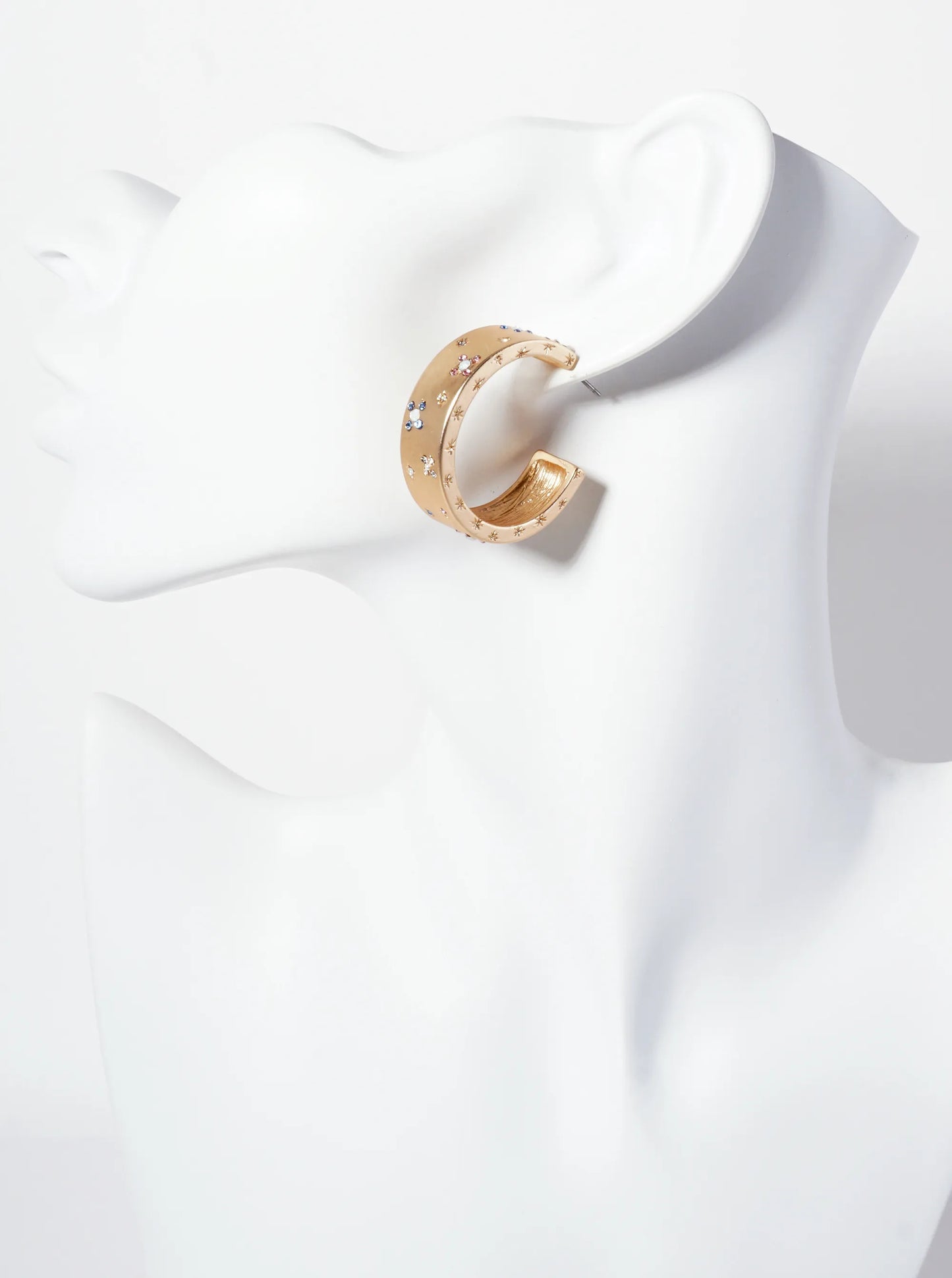 Celestial-Theme Crystal-Pave 32mm Open Hoop Earrings With 9mm Thickness