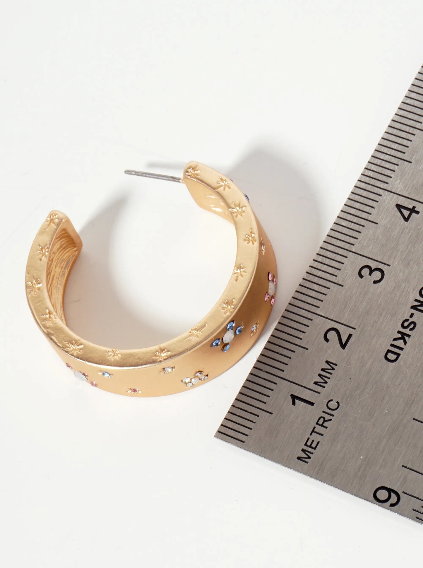 Celestial-Theme Crystal-Pave 32mm Open Hoop Earrings With 9mm Thickness