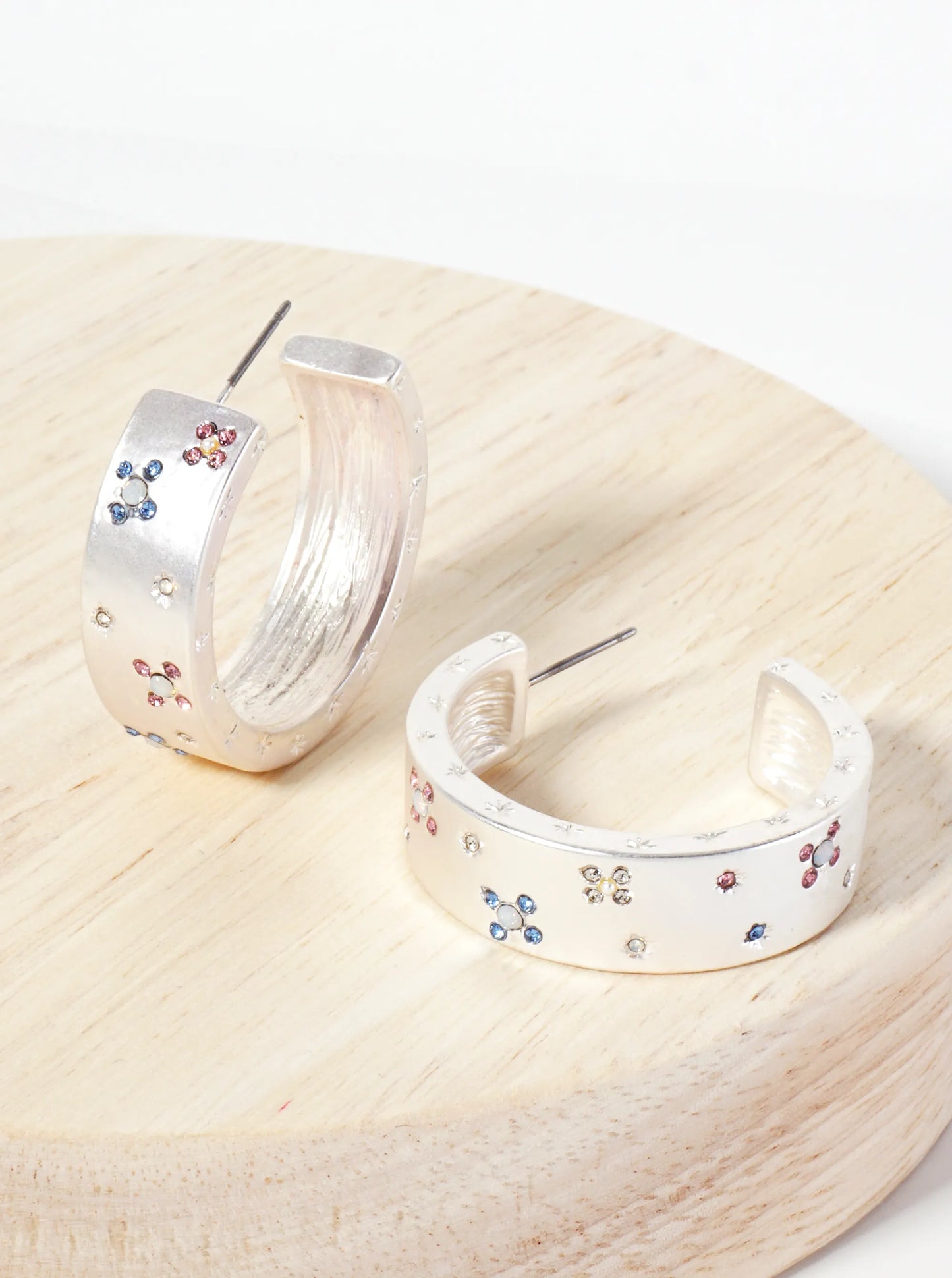 Celestial-Theme Crystal-Pave 32mm Open Hoop Earrings With 9mm Thickness