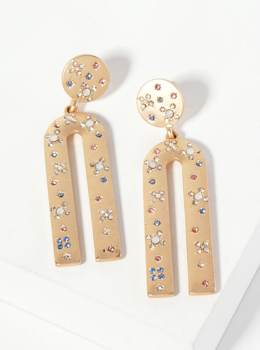Celestial-Theme Crystal-Pave Arch-Shaped Dangle Drop Earrings