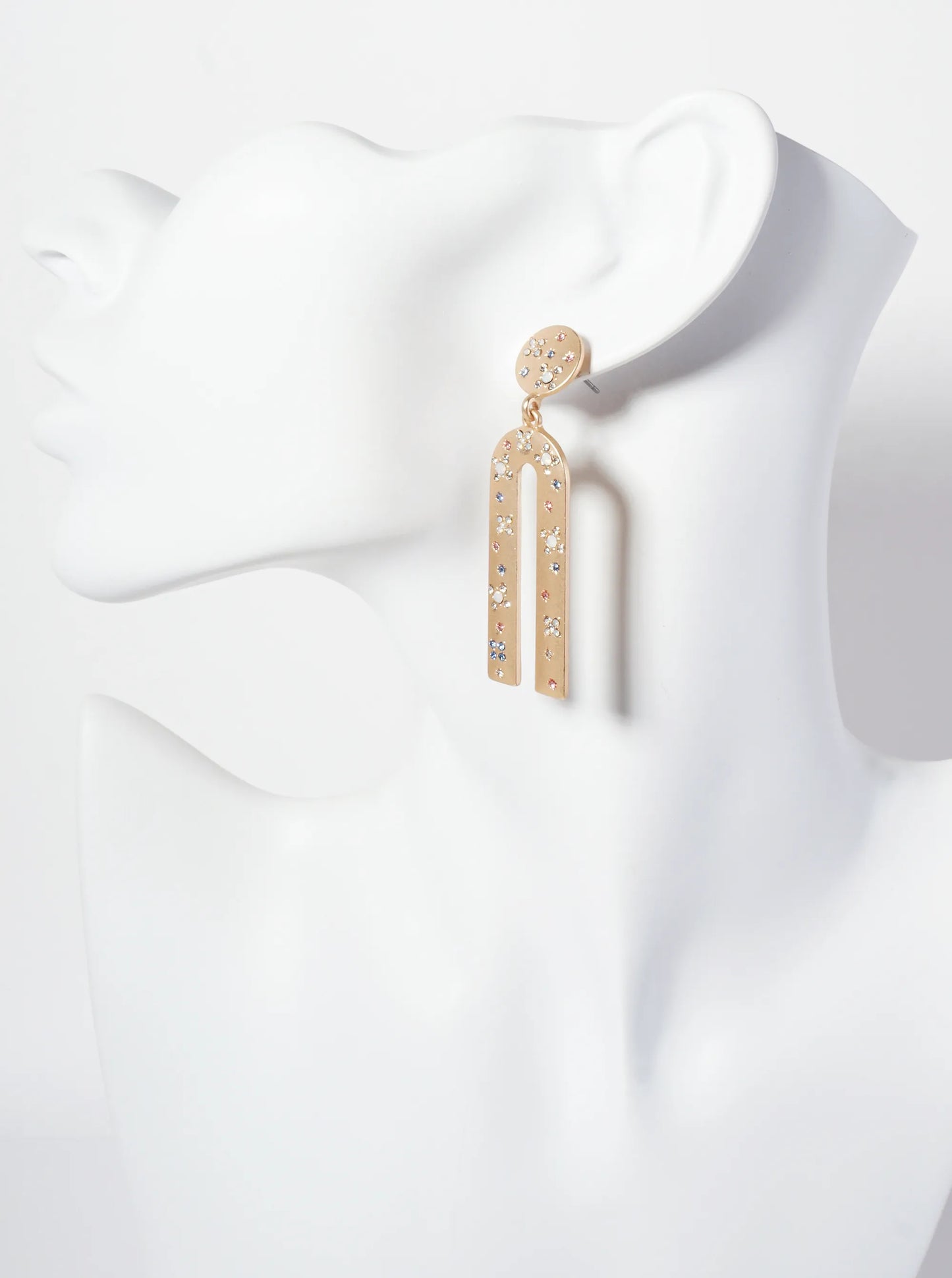 Celestial-Theme Crystal-Pave Arch-Shaped Dangle Drop Earrings