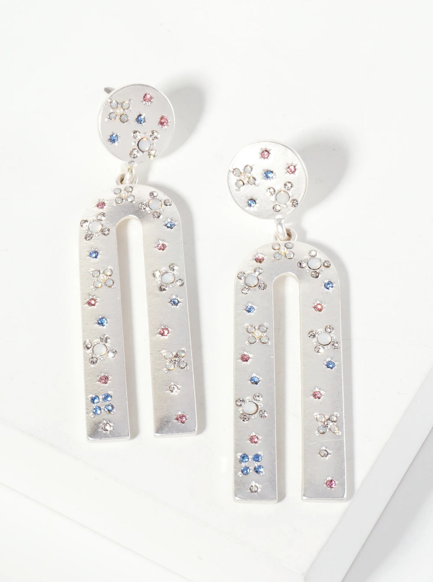 Celestial-Theme Crystal-Pave Arch-Shaped Dangle Drop Earrings