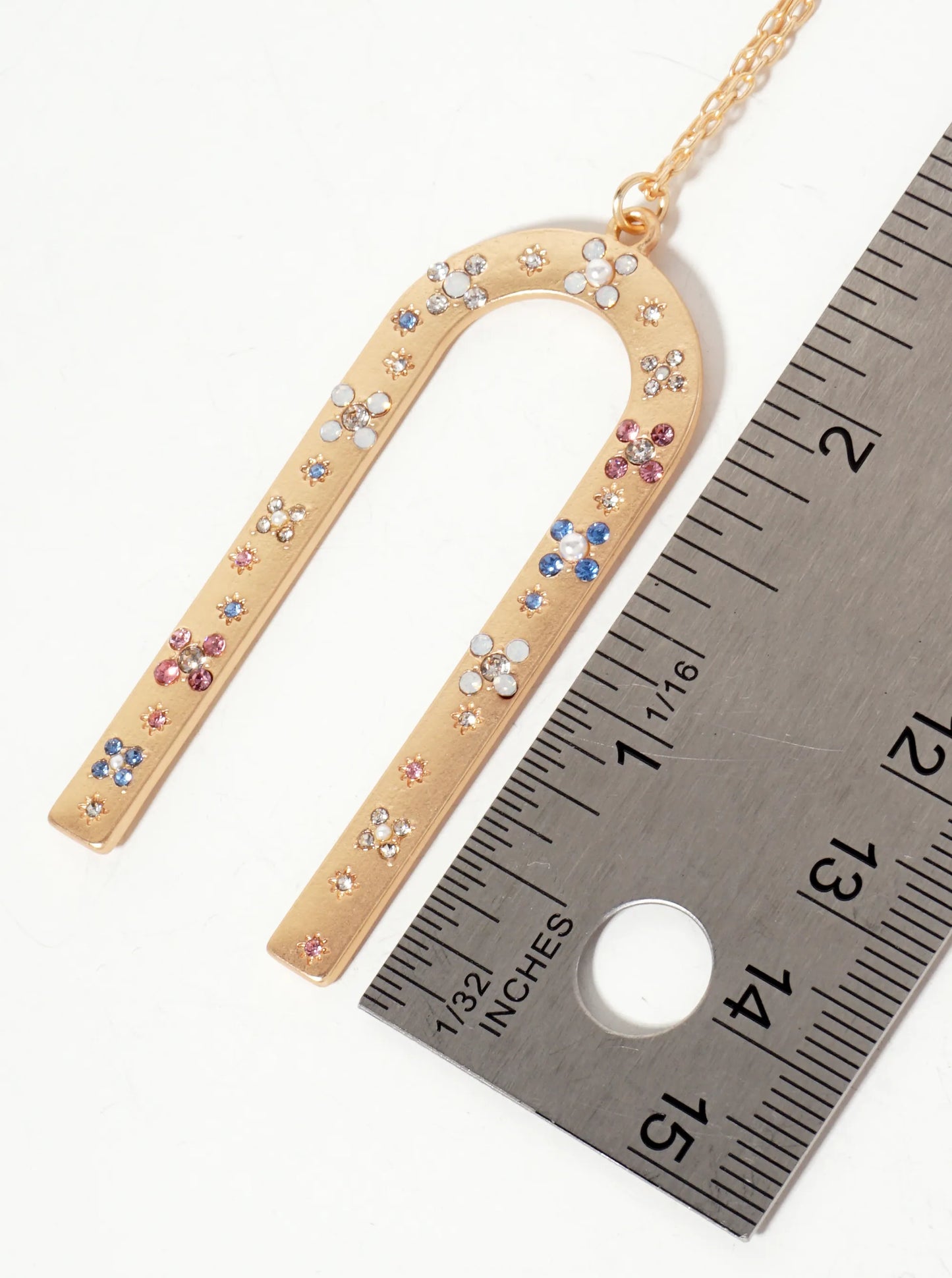 Celestial-Theme Crystal-Pave Arch-Shaped Geometric Pendant 30-inch Long Necklace