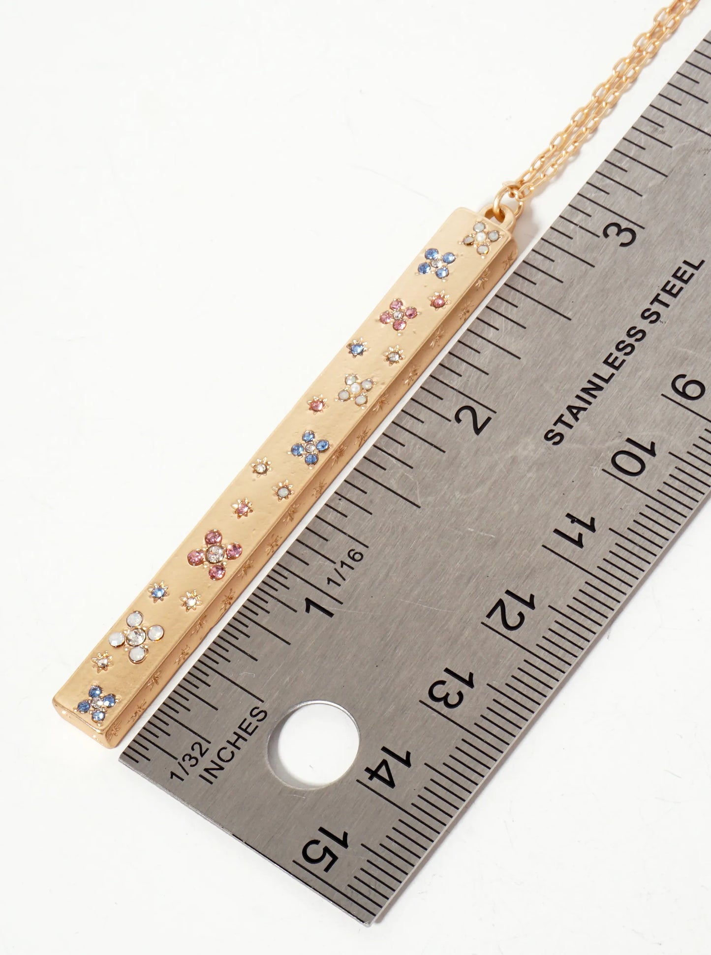 Celestial-Theme Crystal-Pave Bar Pendant 30-inch Long Necklace