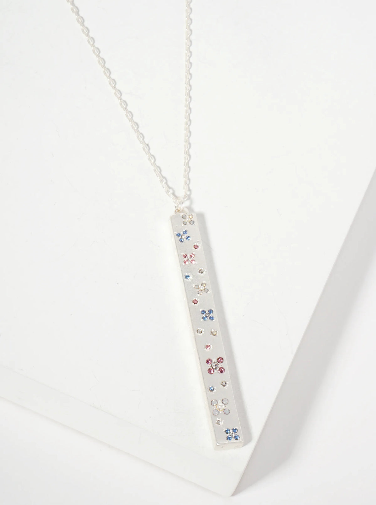 Celestial-Theme Crystal-Pave Bar Pendant 30-inch Long Necklace